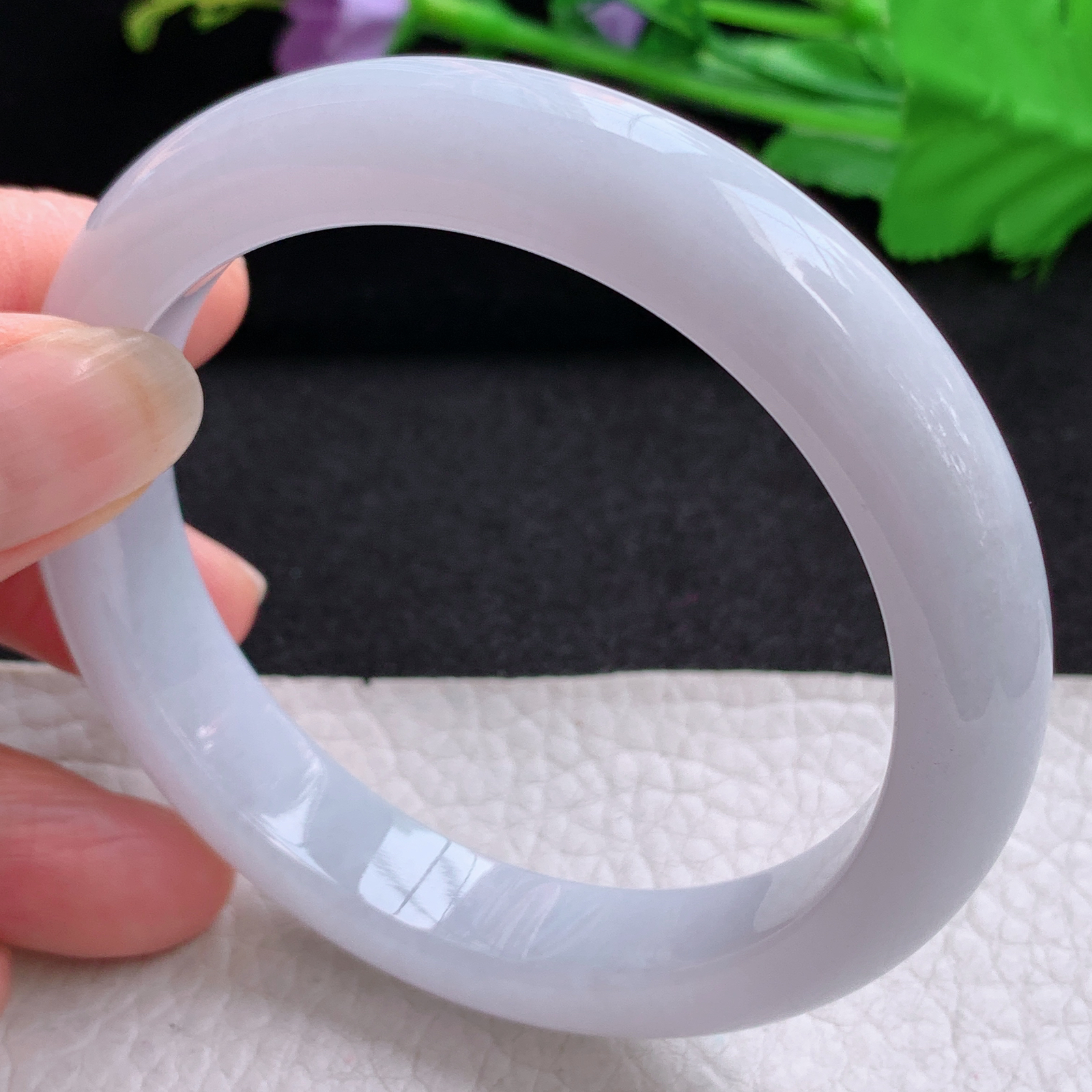 z实拍58*11.5*8.6平安镯 天然缅甸翡翠A货玉手镯淡紫底胶感宽边玉手环