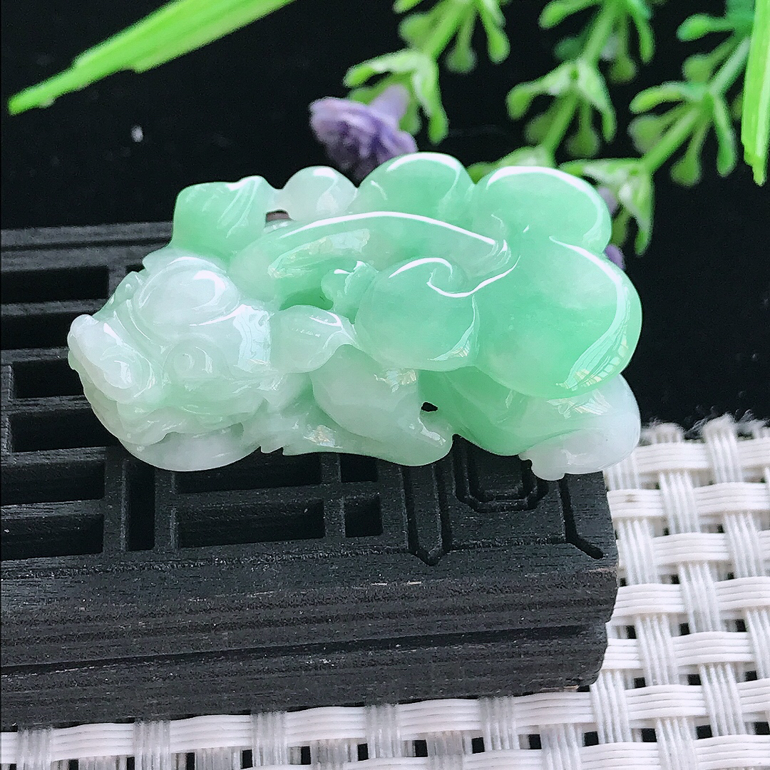 实拍A货翡翠39/21/12.6老坑精美温润苹果绿貔貅吊坠翡翠挂件