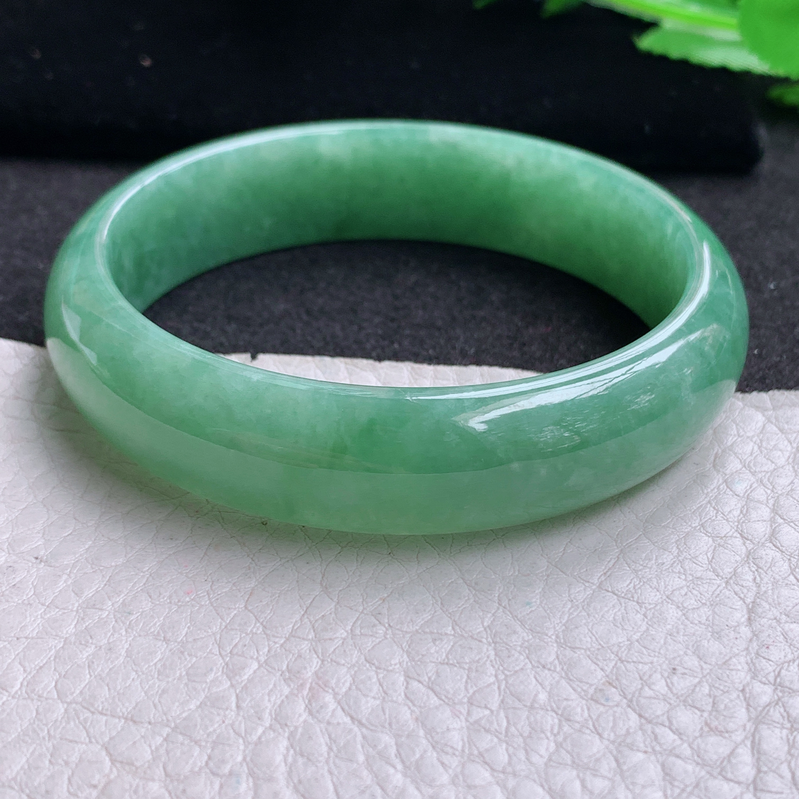 hh实拍57.5*14.5*6.5平安镯 天然缅甸翡翠A货玉手镯胶感满绿宽边玉手环