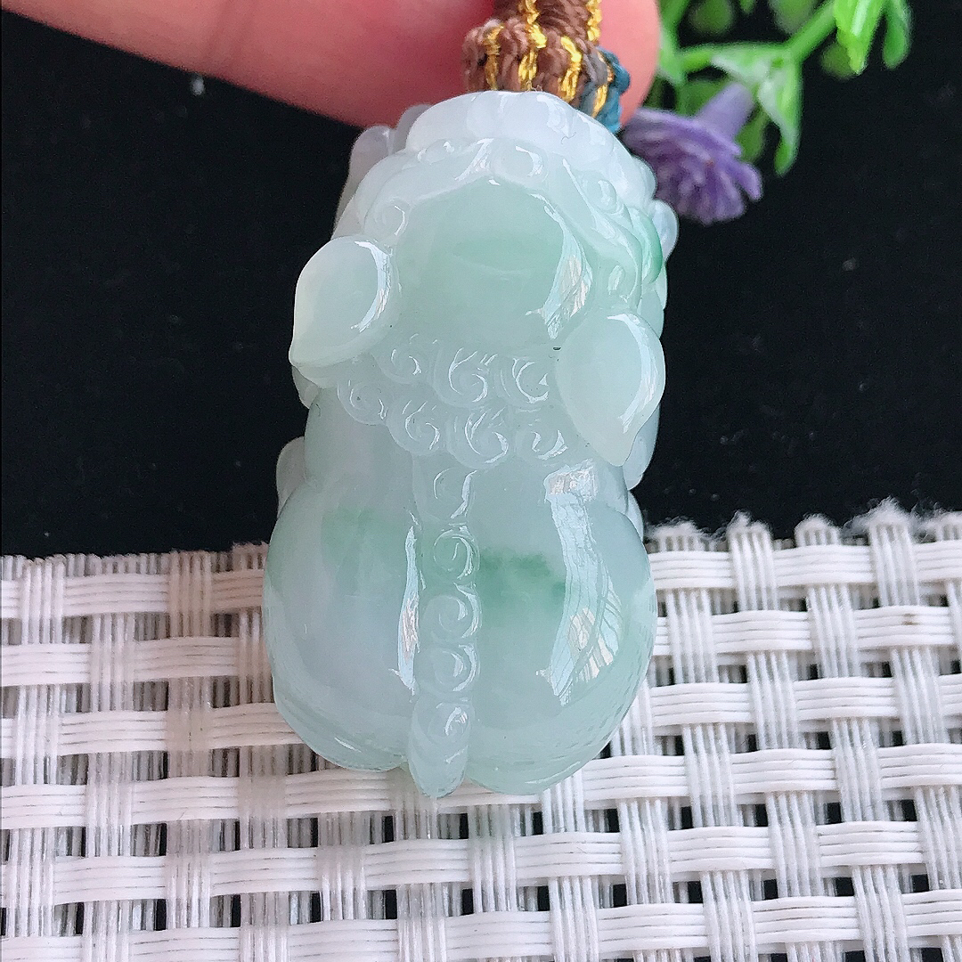 实拍A货翡翠37.2/21/12.8老坑秀气油润飘花招财貔貅吊坠翡翠挂件