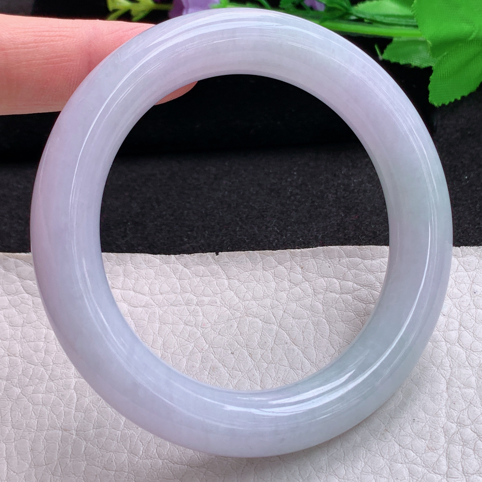 z梦幻款58.5*12.5*11.8胖圆镯 天然缅甸翡翠A货玉手镯淡春带彩圆条玉手环