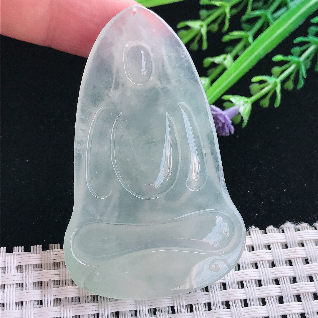 实拍A货翡翠64/40/7.5老坑冰种果冻胶素衣观音吊坠翡翠挂件