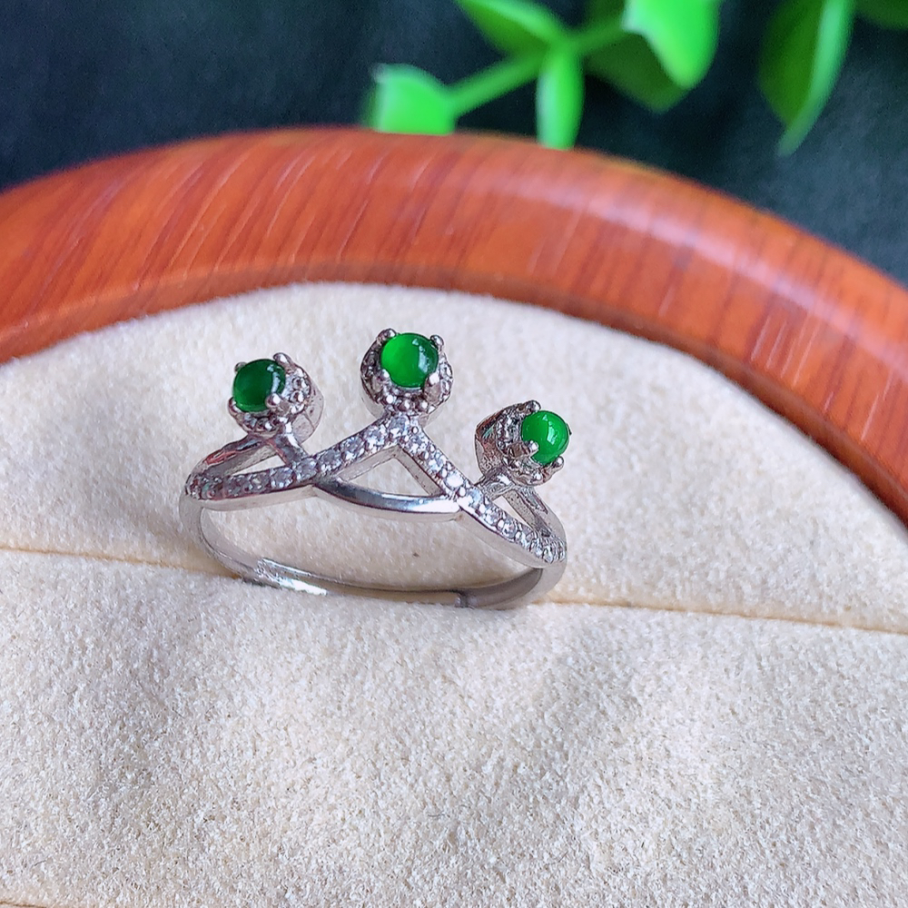 冰润满绿精美环形翡翠戒指  玉质细腻  冰清玉润  飘花灵动  颜色漂亮  W481.7 内径尺寸：17.5mm  裸石尺寸：3mm