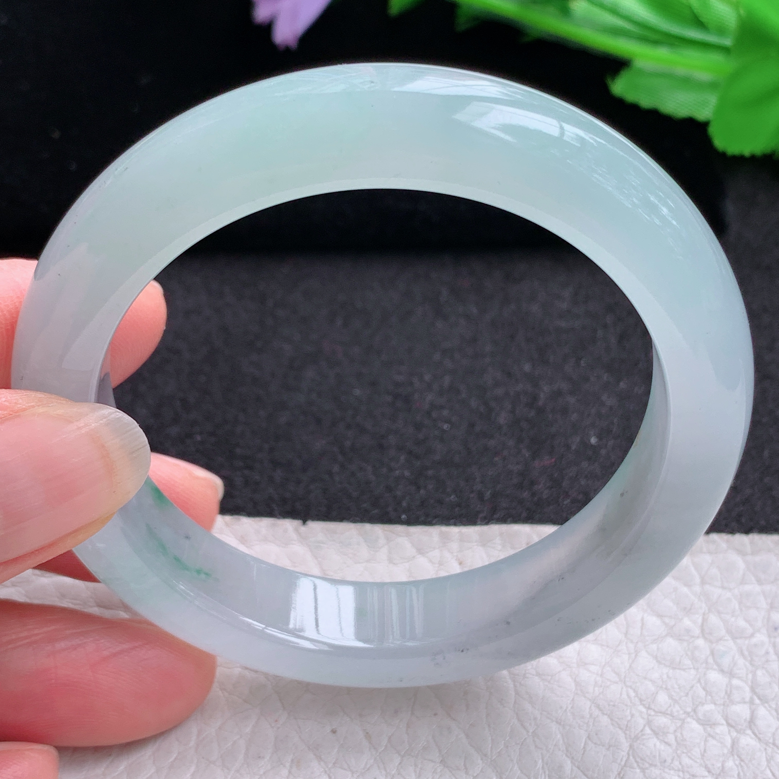 xo实拍53.5*11.6*8.3平安镯 天然缅甸翡翠A货玉手镯冰飘绿花宽边玉手环