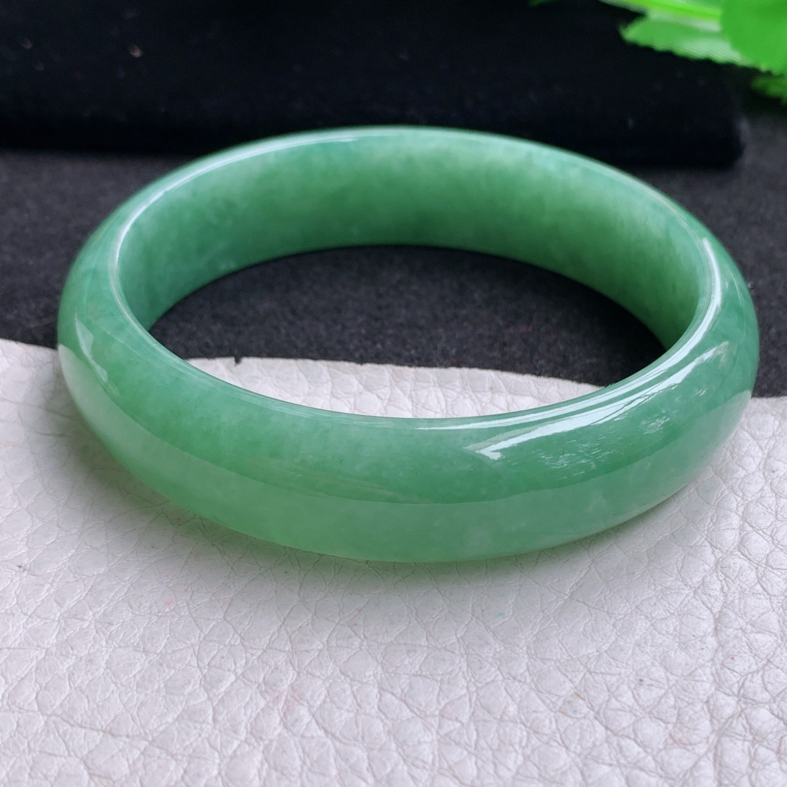 hh实拍57.5*14.5*6.5平安镯 天然缅甸翡翠A货玉手镯胶感满绿宽边玉手环