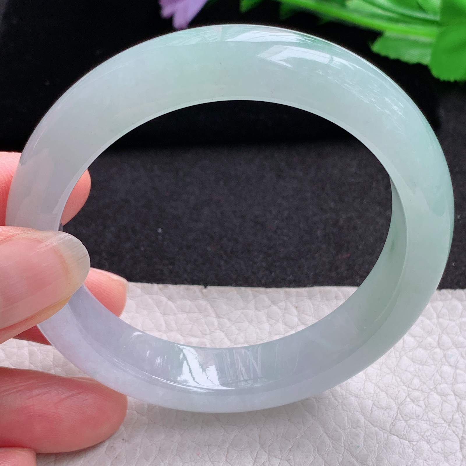 xo实拍55.5*13*8.6平安镯 天然缅甸翡翠A货玉手镯冰飘绿花宽边玉手环