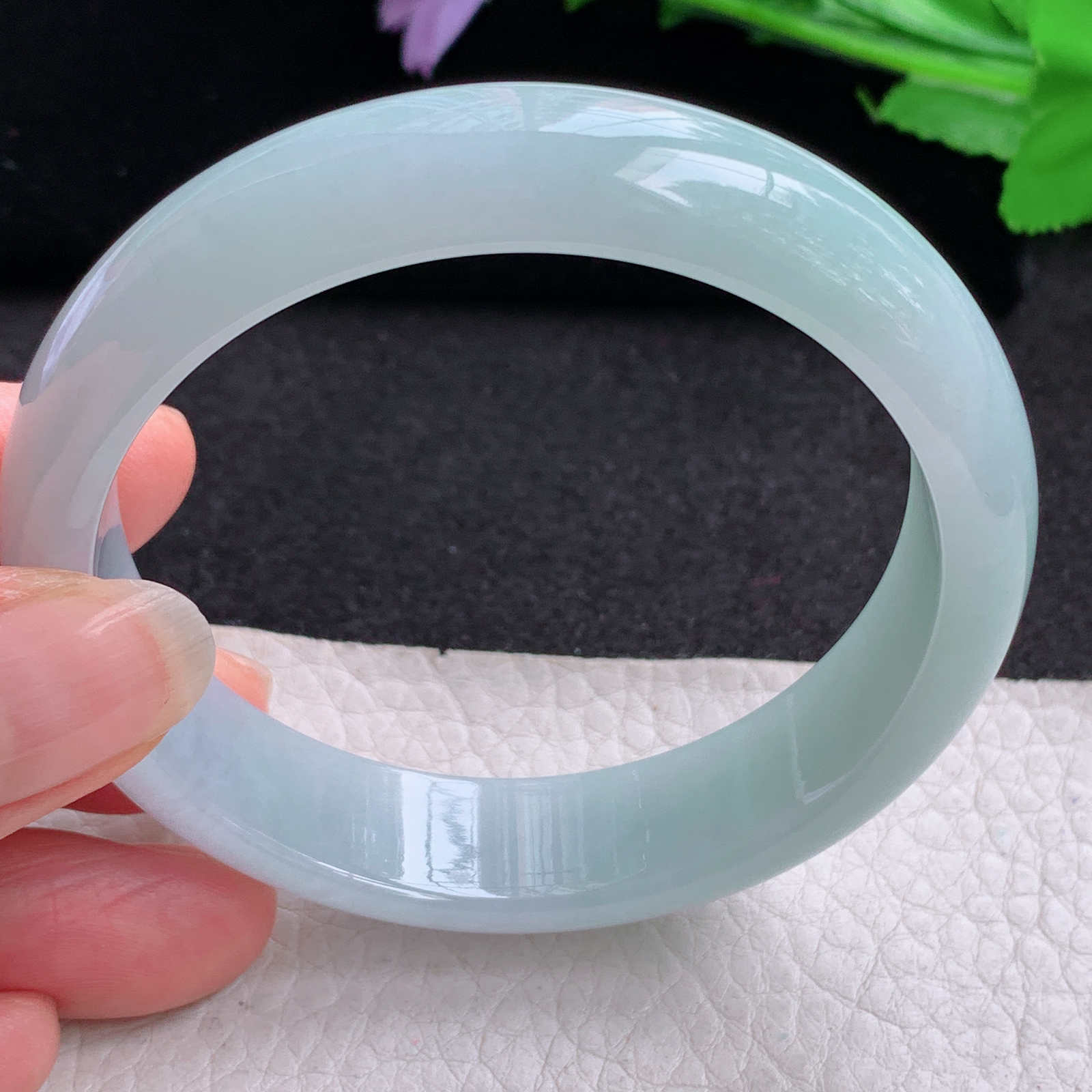 nr实拍57.5*14.3*7.4平安镯 天然缅甸翡翠A货玉手镯天空蓝宽边玉手环