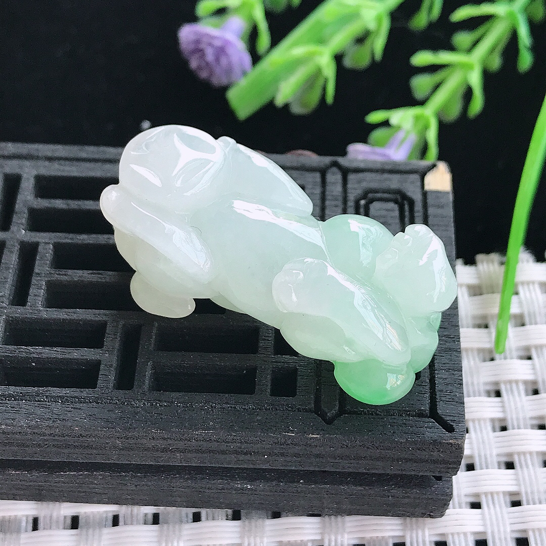 实拍A货翡翠34.2/14.2/16老坑冰润飘阳绿貔貅吊坠翡翠挂件