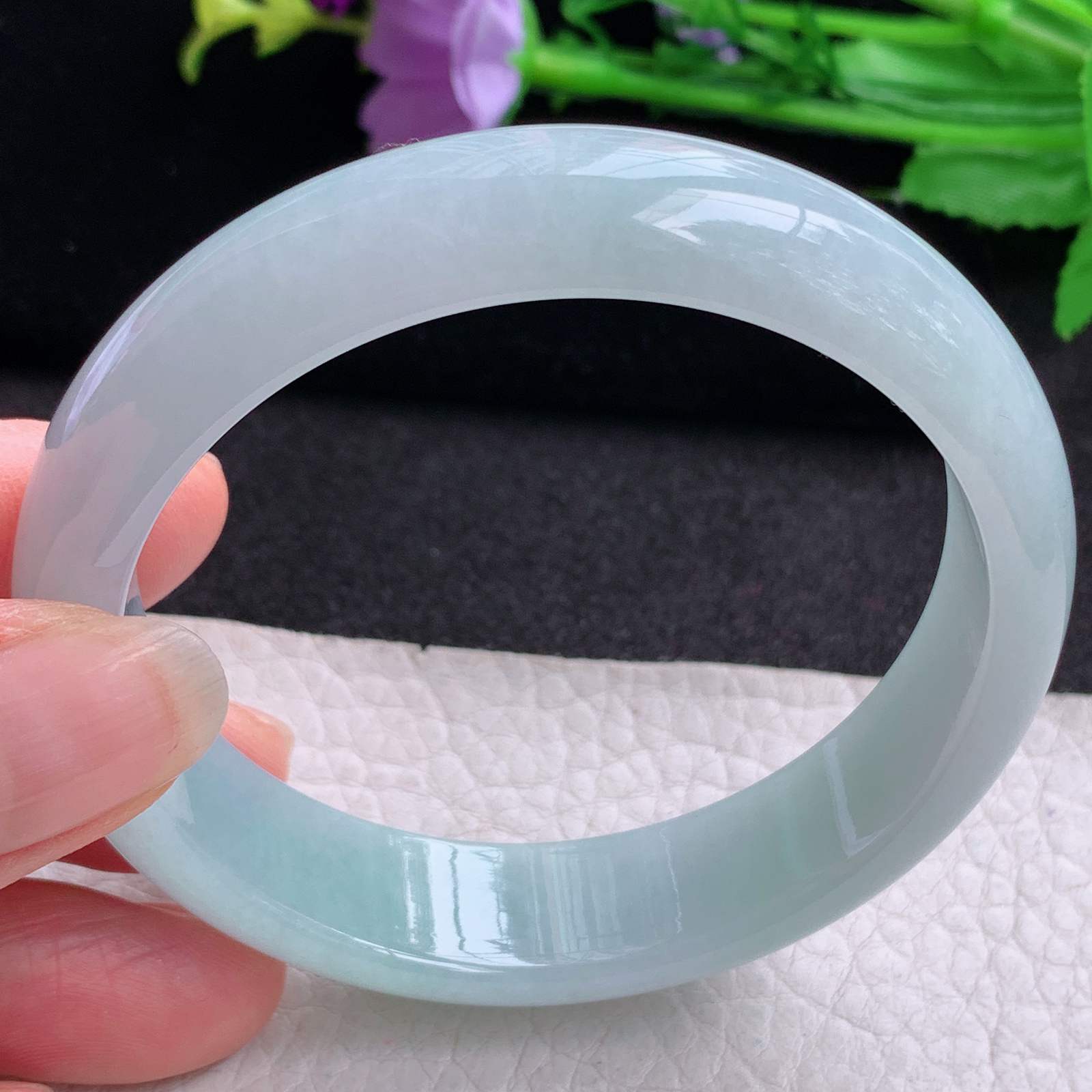 nr实拍57.5*14.3*7.4平安镯 天然缅甸翡翠A货玉手镯天空蓝宽边玉手环