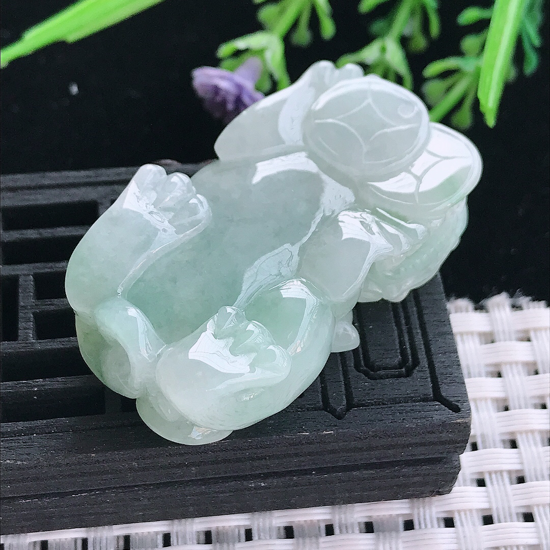 实拍A货翡翠41.8/25/13老坑冰润水灵飘花霸王貔貅吊坠翡翠挂件