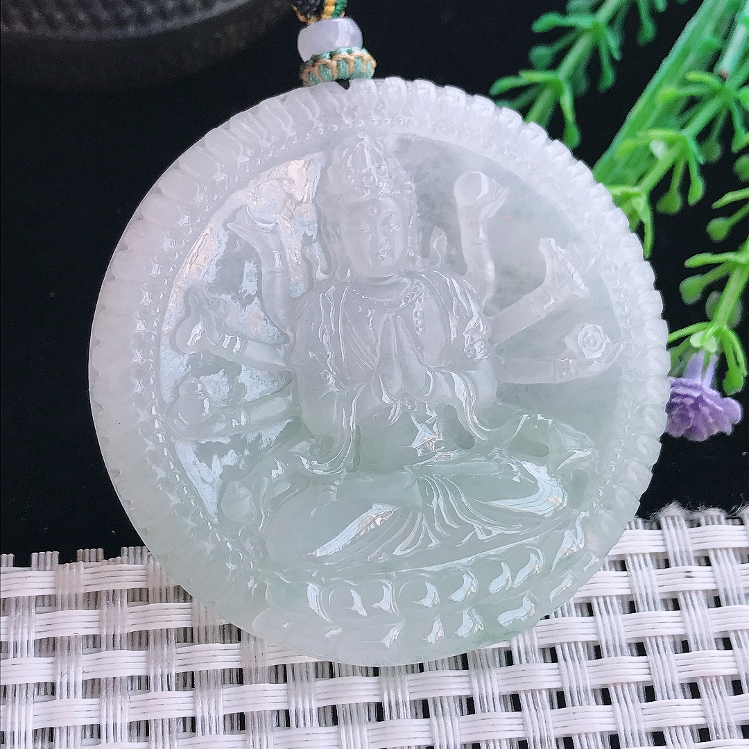 实拍A货翡翠53.5/6.8老坑冰润水灵千手观音吊坠翡翠挂件