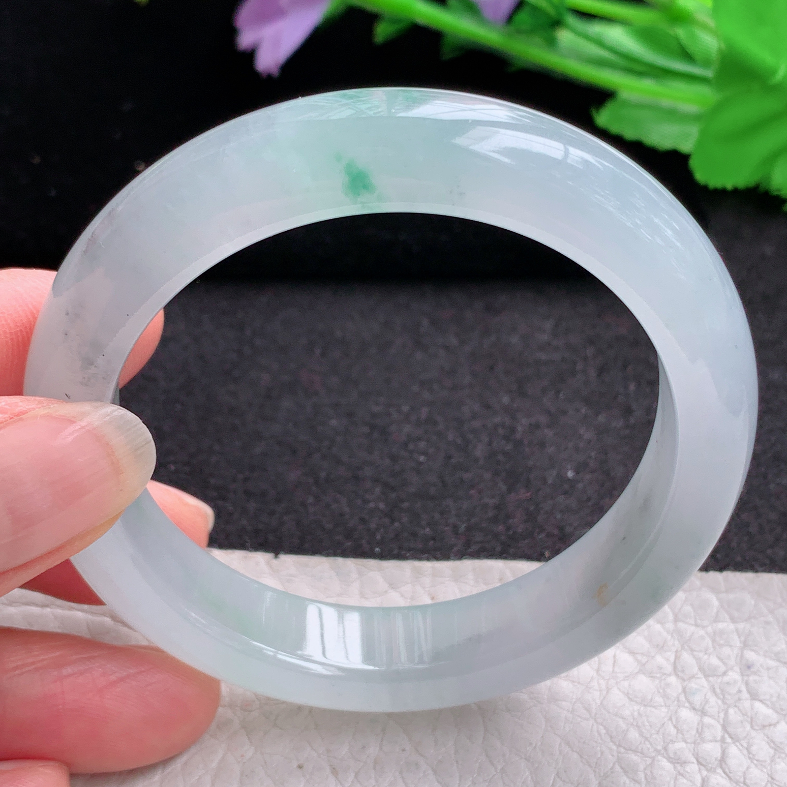 xo实拍53.5*11.6*8.3平安镯 天然缅甸翡翠A货玉手镯冰飘绿花宽边玉手环