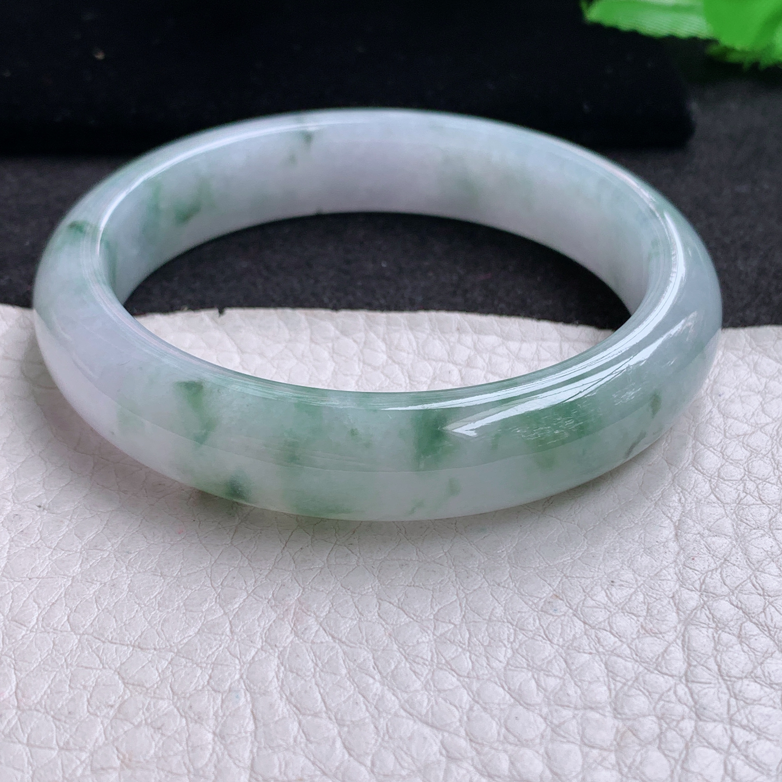 xx实拍58*12.7*8平安镯 天然缅甸翡翠A货玉手镯牛奶底冰飘花宽边玉手环