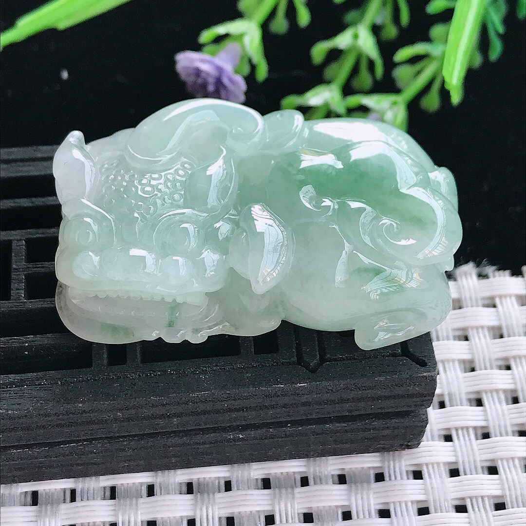 实拍A货翡翠41.8/25/13老坑冰润水灵飘花霸王貔貅吊坠翡翠挂件