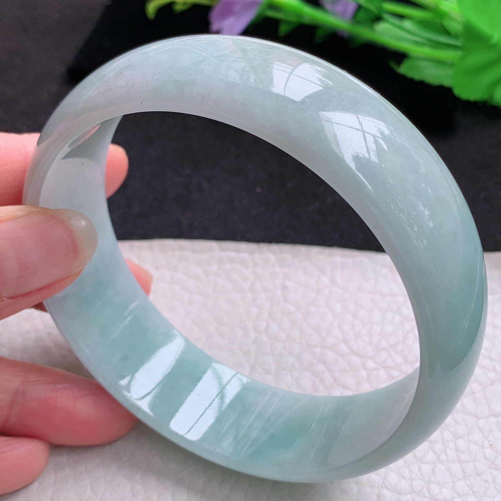 js大圈口70*22*7轮胎镯 天然缅甸翡翠A货胶感蓝韵大气宽边玉手环