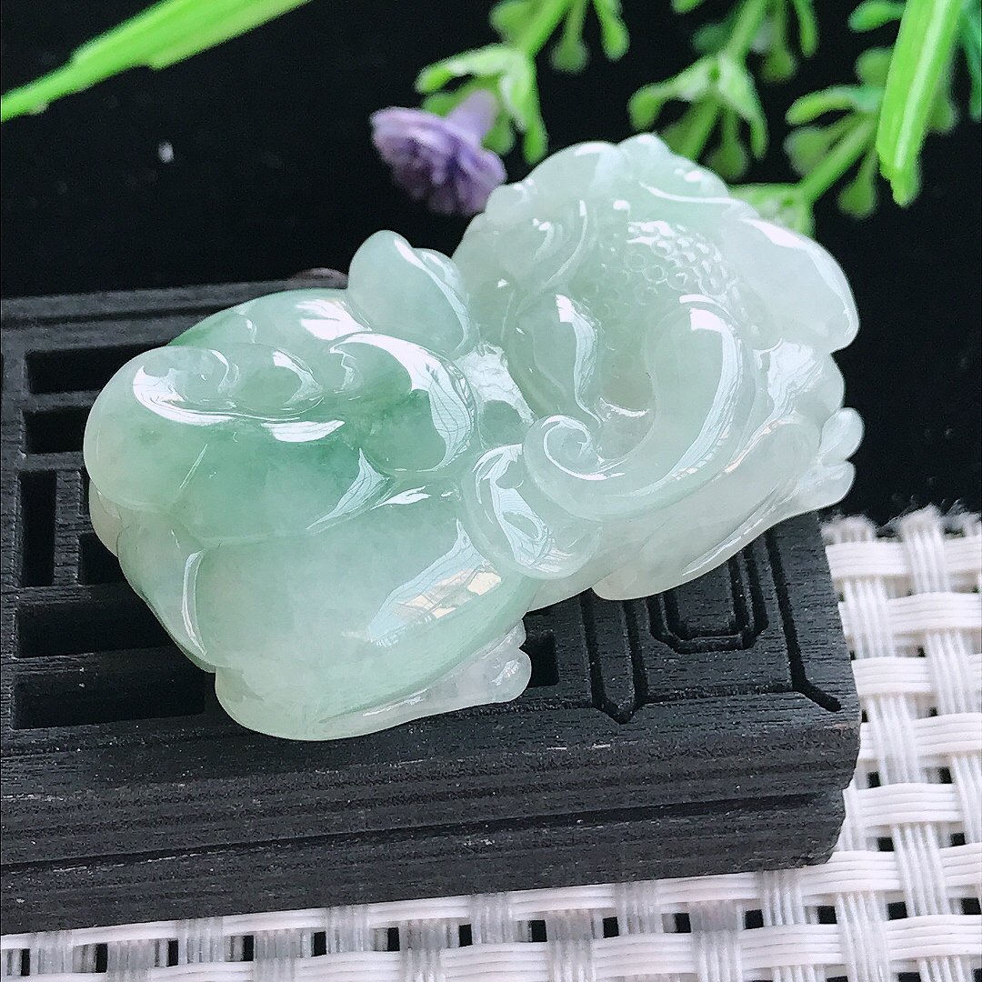 实拍A货翡翠41.8/25/13老坑冰润水灵飘花霸王貔貅吊坠翡翠挂件