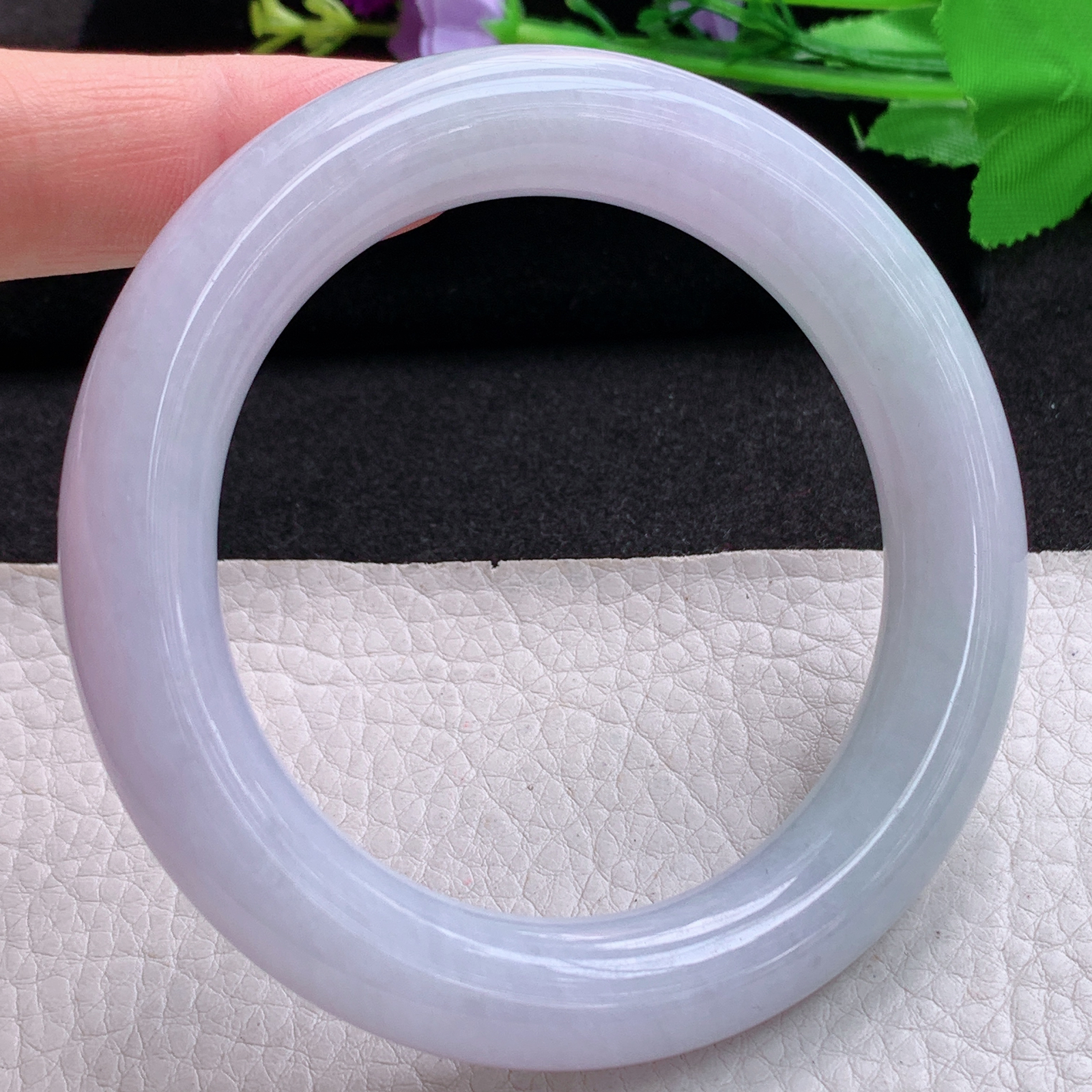 z梦幻款58.5*12.5*11.8胖圆镯 天然缅甸翡翠A货玉手镯淡春带彩圆条玉手环