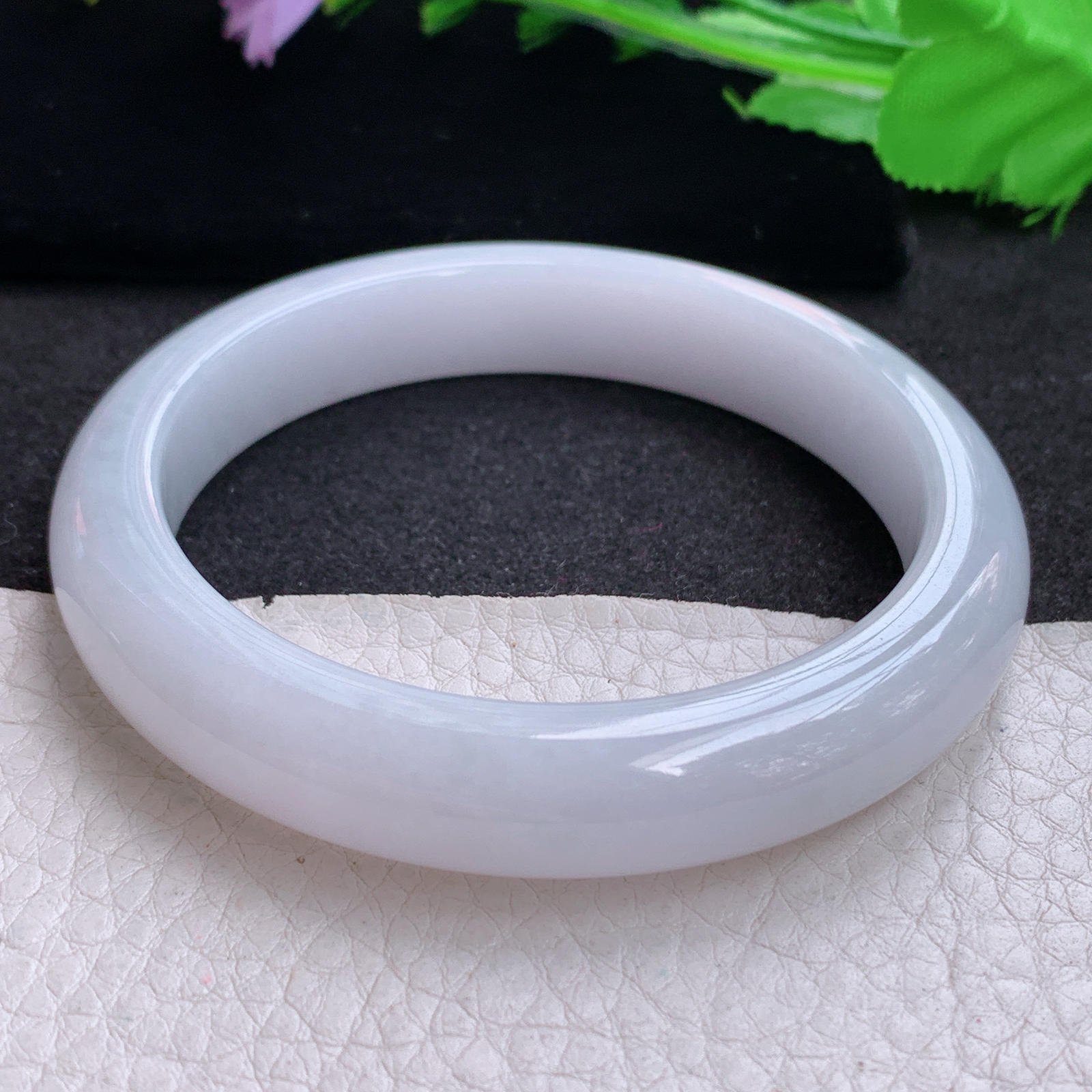 z实拍58*11.5*8.6平安镯 天然缅甸翡翠A货玉手镯淡紫底胶感宽边玉手环