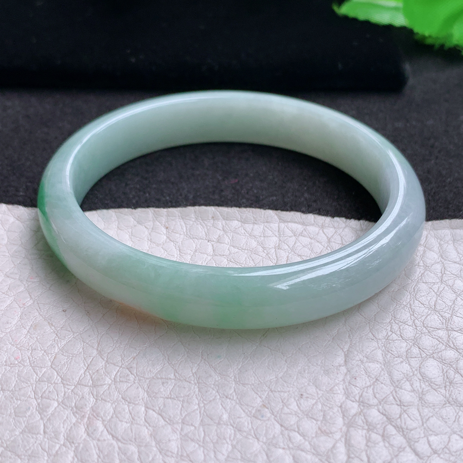 pp小圈口53*10*6.4平安镯 天然缅甸翡翠A货玉手镯秀气三彩宽边玉手环