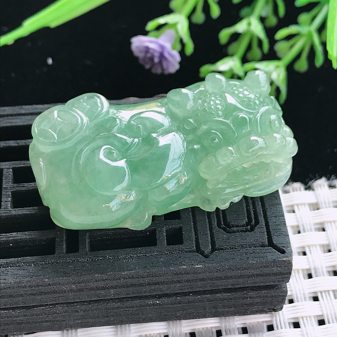 实拍A货翡翠39.8/21.8/12老坑冰胶冰晴绿满绿霸王貔貅吊坠翡翠挂件