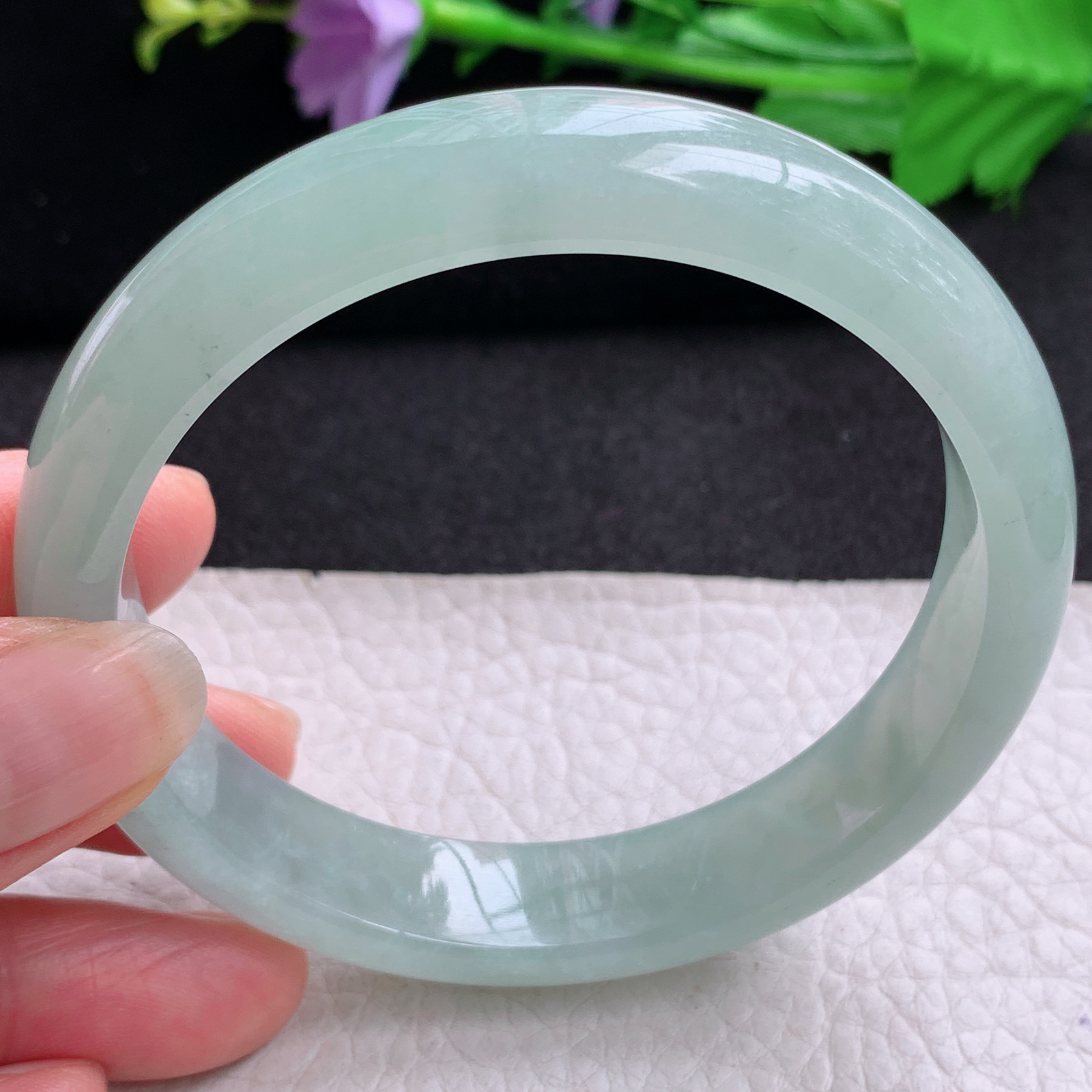 nr大圈口61*13*8平安镯 天然缅甸翡翠A货玉手镯冰晴绿年轻款宽边玉手环