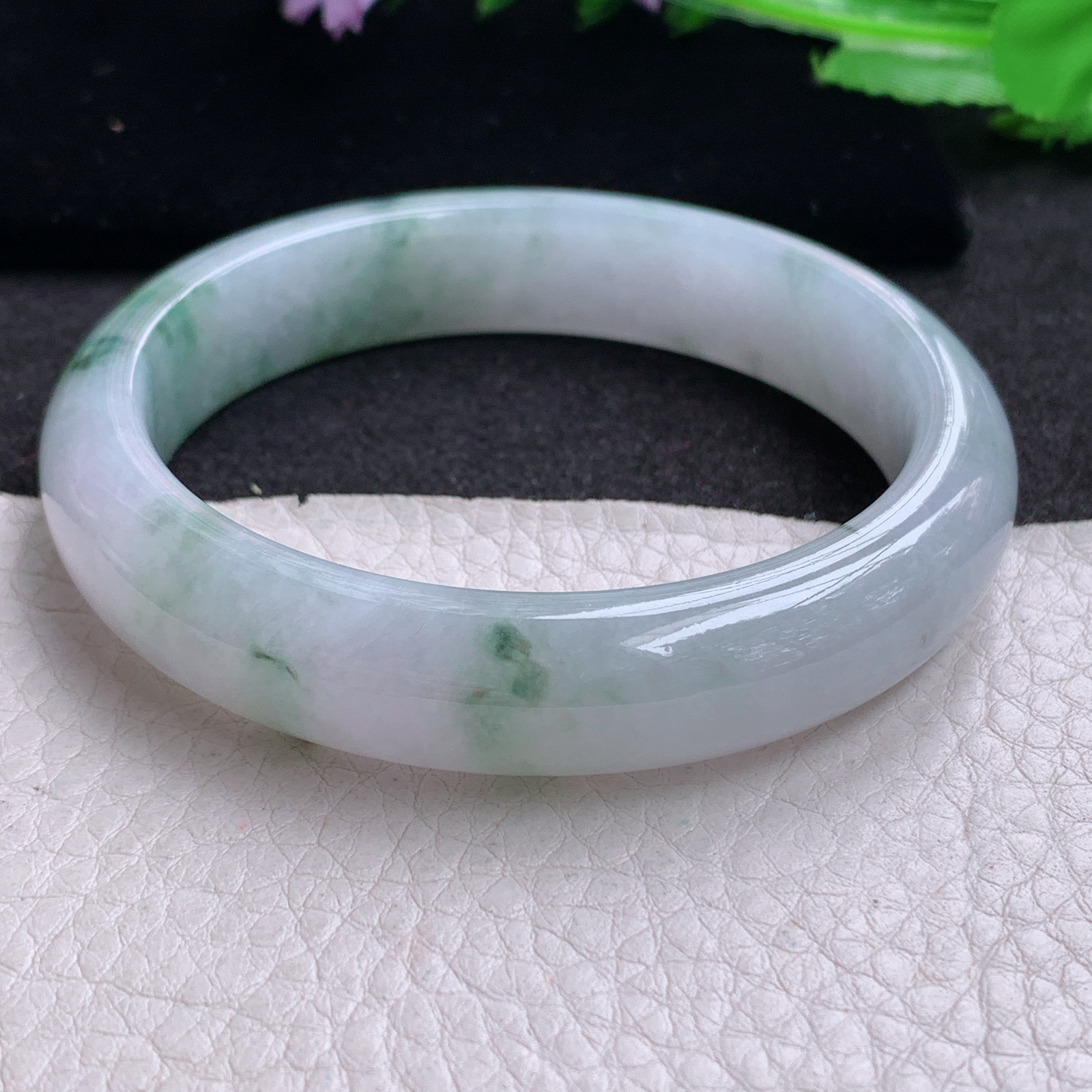 xx实拍58*12.7*8平安镯 天然缅甸翡翠A货玉手镯牛奶底冰飘花宽边玉手环