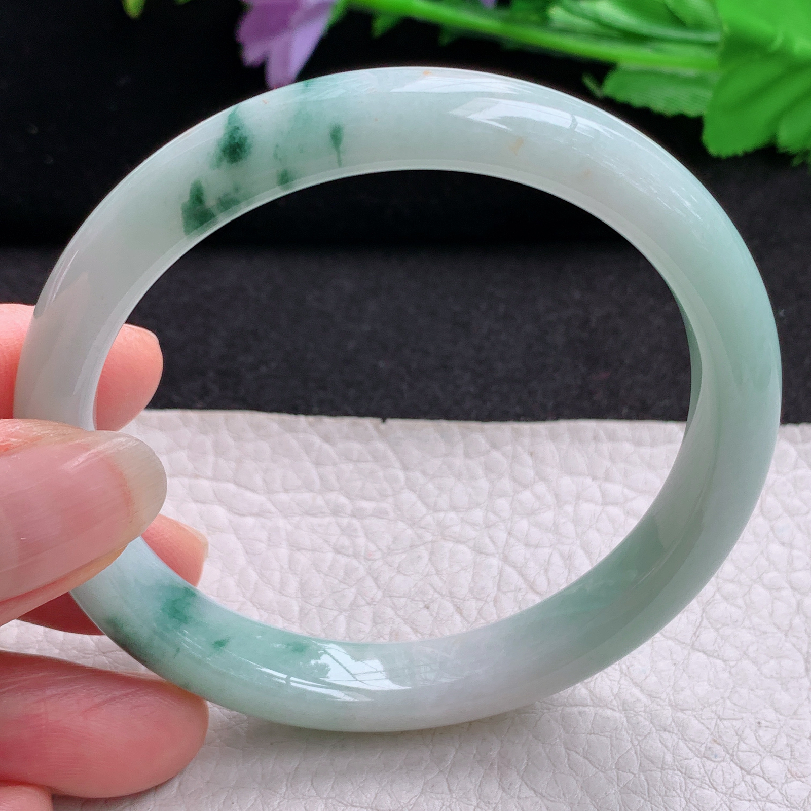 pp实拍58*10.5*7.8平安镯 天然缅甸翡翠A货玉手镯飘花宽边玉手环