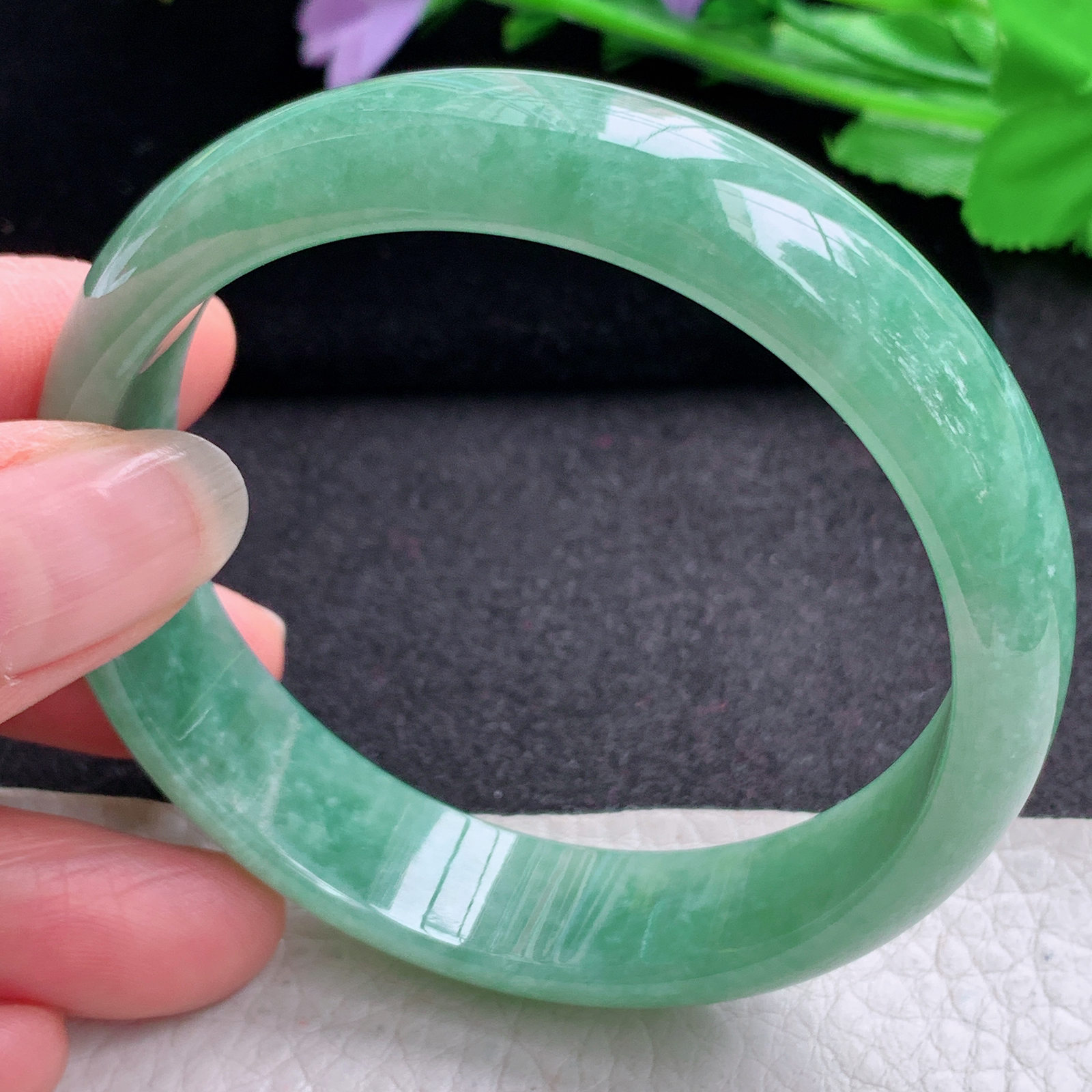 hh实拍57.5*14.5*6.5平安镯 天然缅甸翡翠A货玉手镯胶感满绿宽边玉手环