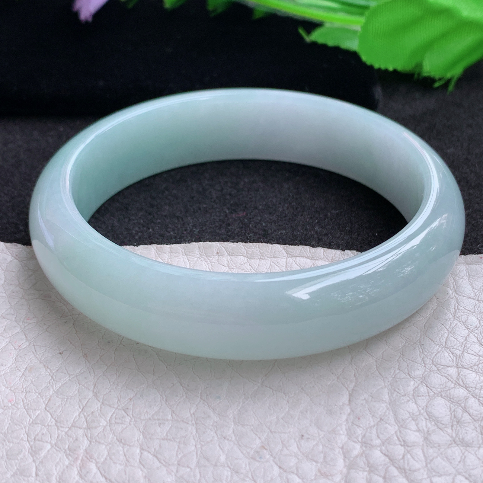 nr实拍57.5*14.3*7.4平安镯 天然缅甸翡翠A货玉手镯天空蓝宽边玉手环