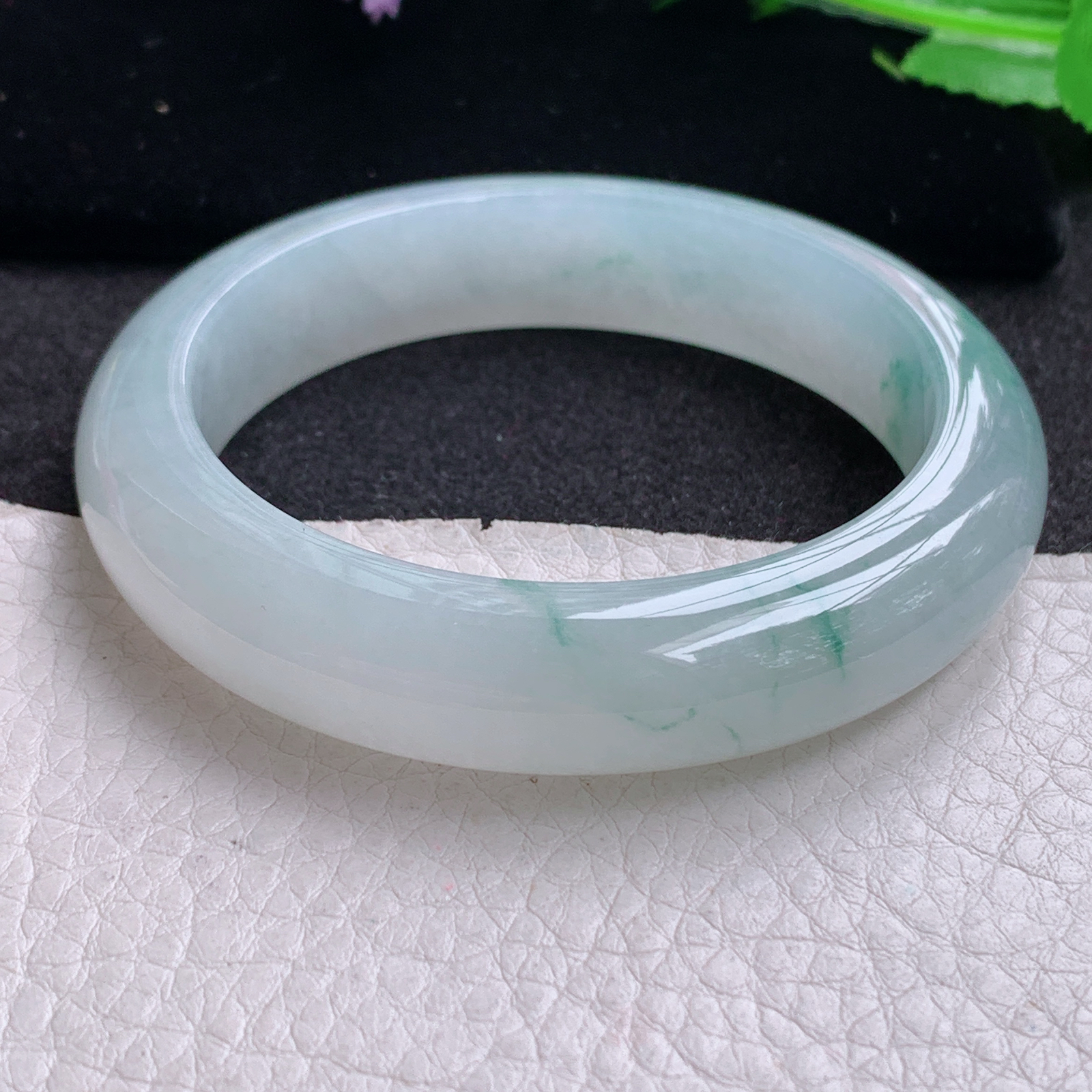 xo实拍54*13*9平安镯 天然缅甸翡翠A货玉手镯冰飘花厚装宽边玉手环