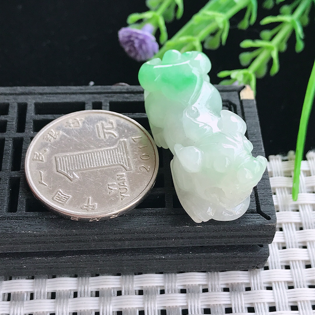 实拍A货翡翠34.2/14.2/16老坑冰润飘阳绿貔貅吊坠翡翠挂件