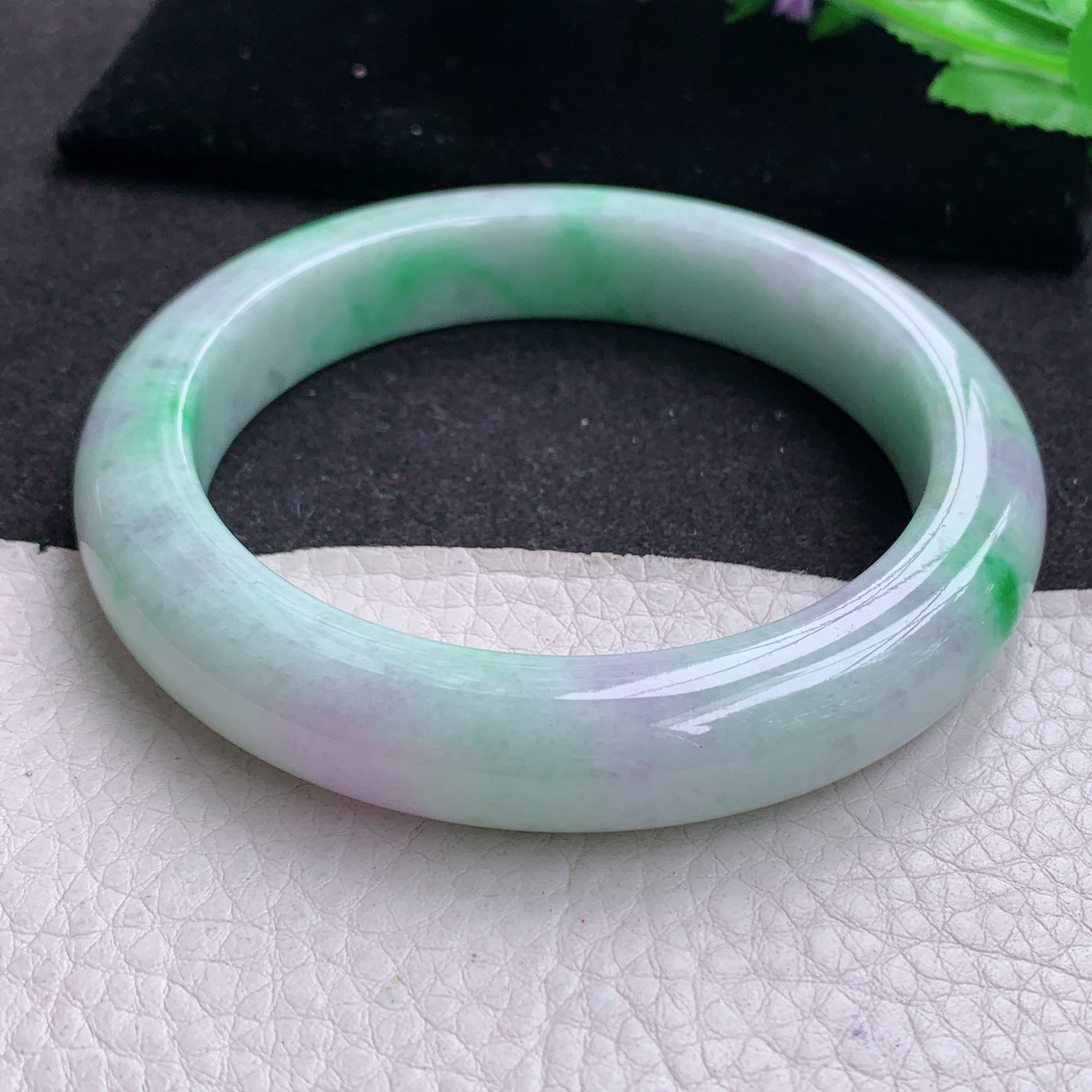ay大圈口63.5*12.8*10.5梦幻镯 天然缅甸翡翠A货玉手镯春带彩宽边玉手环