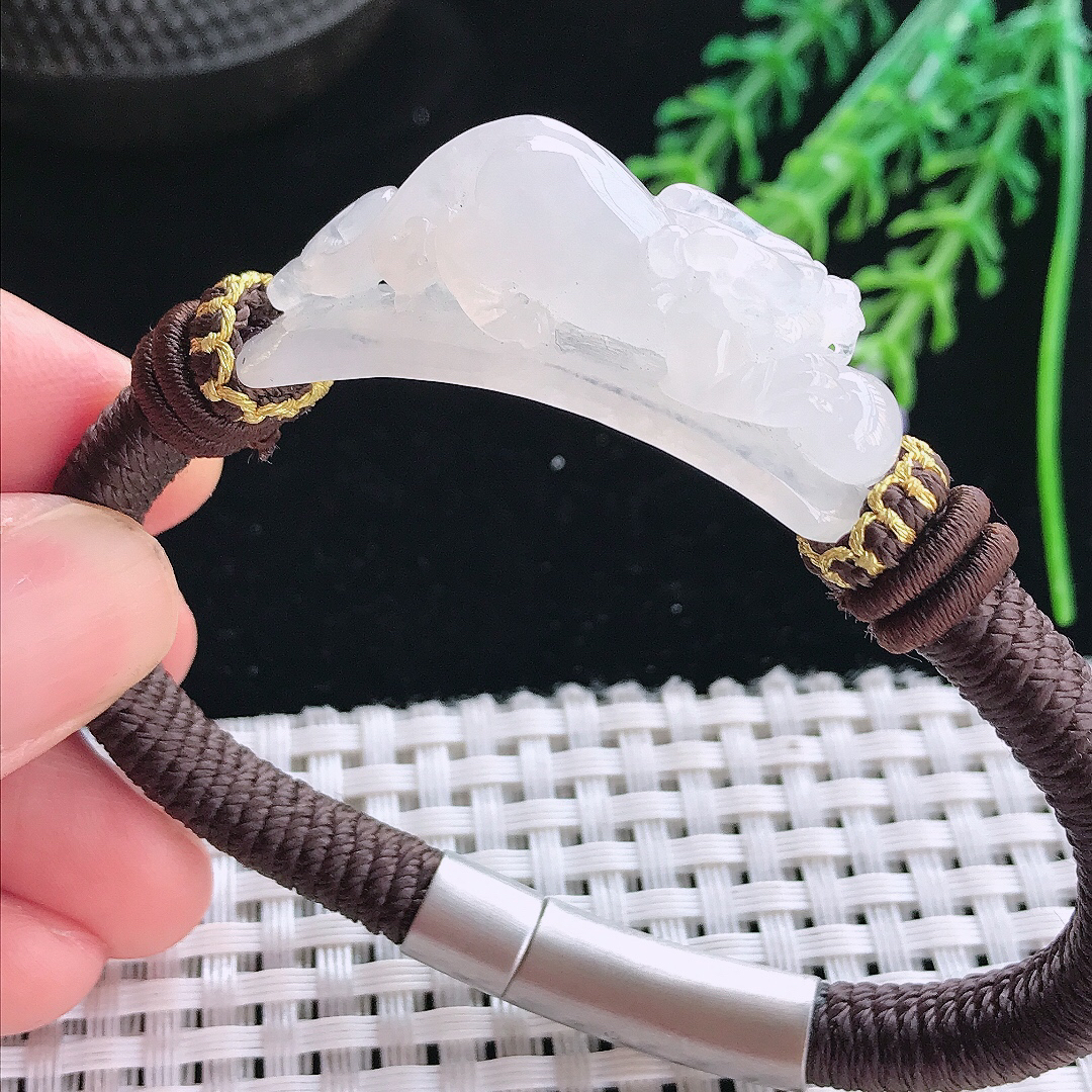 实拍A货翡翠36/12.8/14.5老坑冰透白冰貔貅手链翡翠手牌