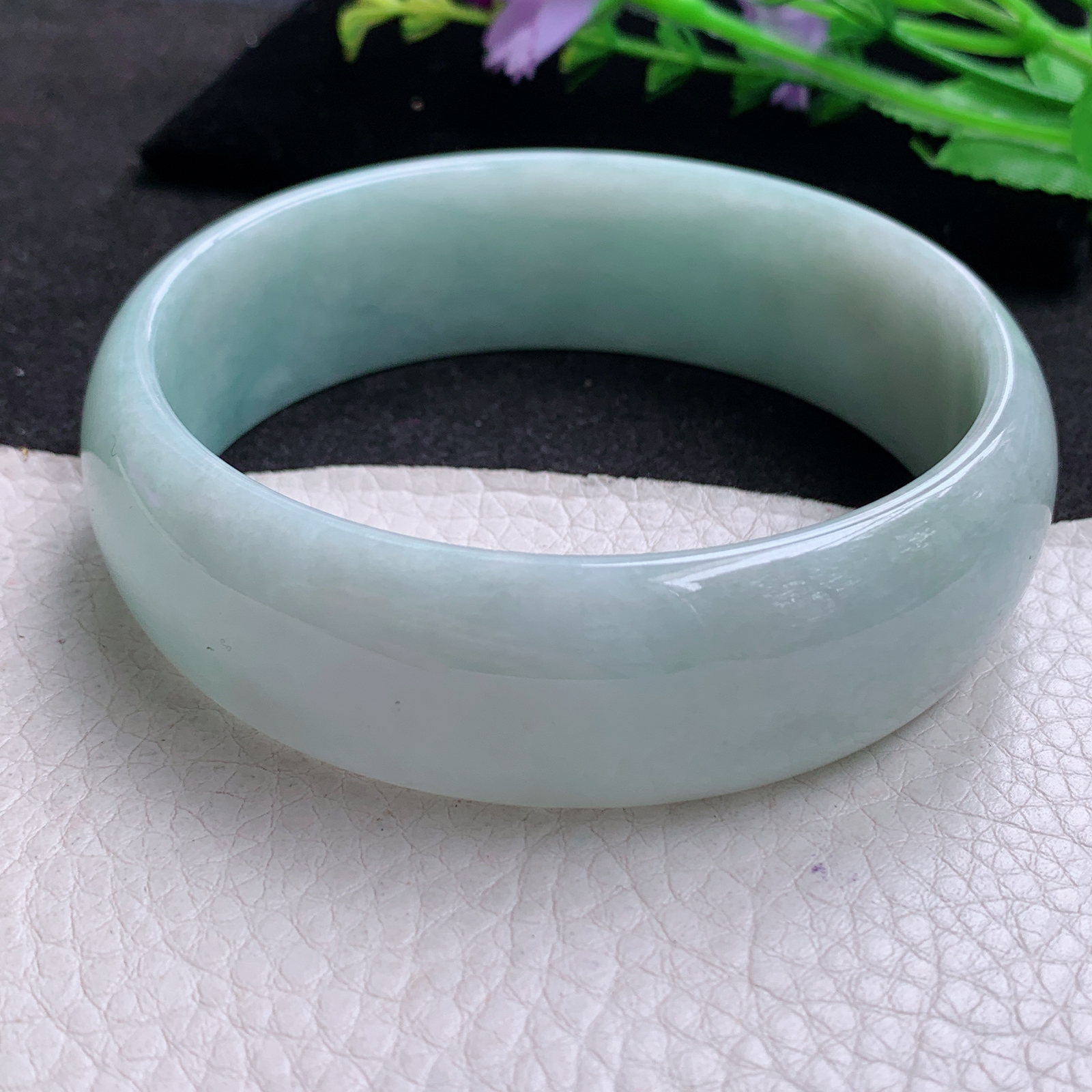 js大圈口70*22*7轮胎镯 天然缅甸翡翠A货胶感蓝韵大气宽边玉手环