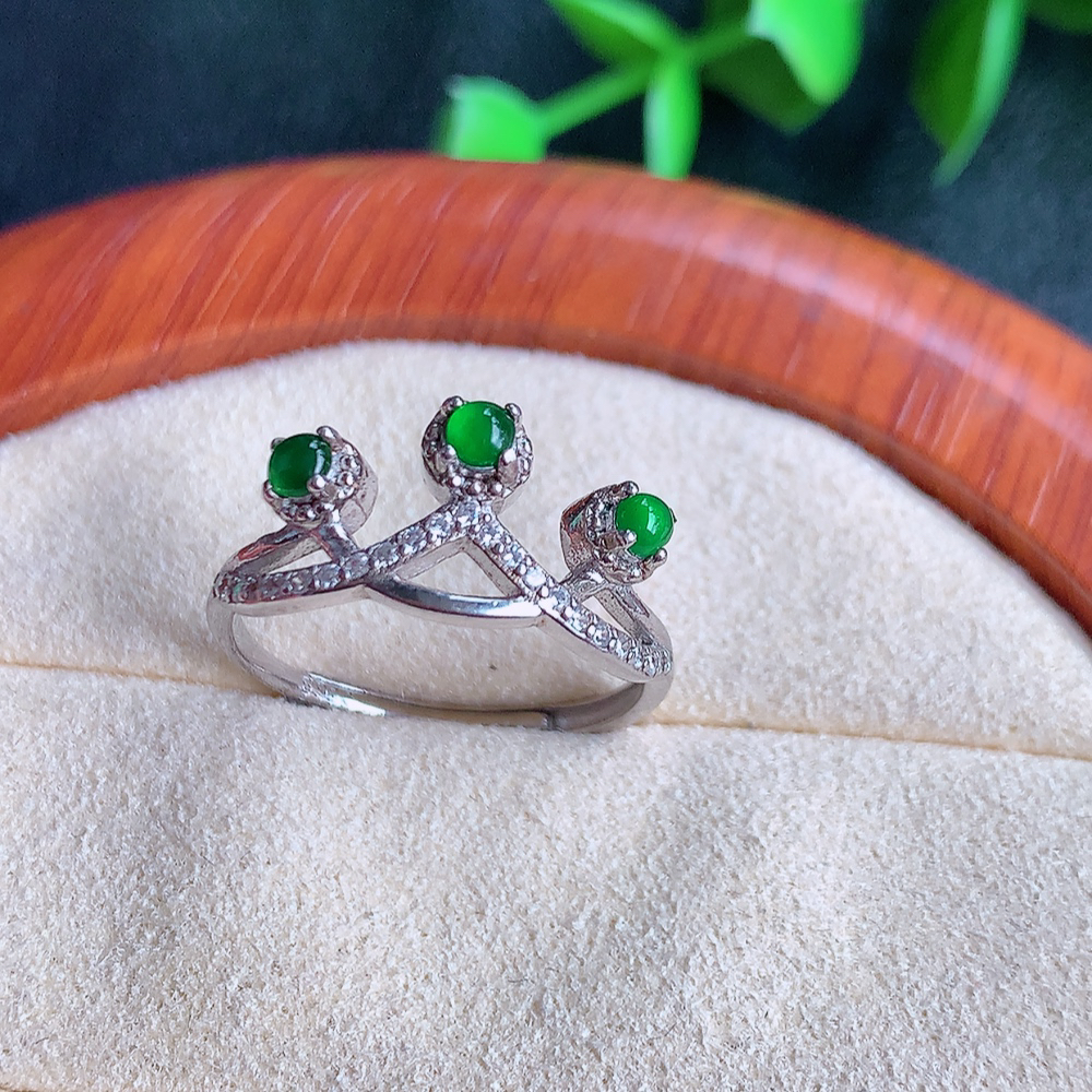 冰润满绿精美环形翡翠戒指  玉质细腻  冰清玉润  飘花灵动  颜色漂亮  W481.7 内径尺寸：17.5mm  裸石尺寸：3mm