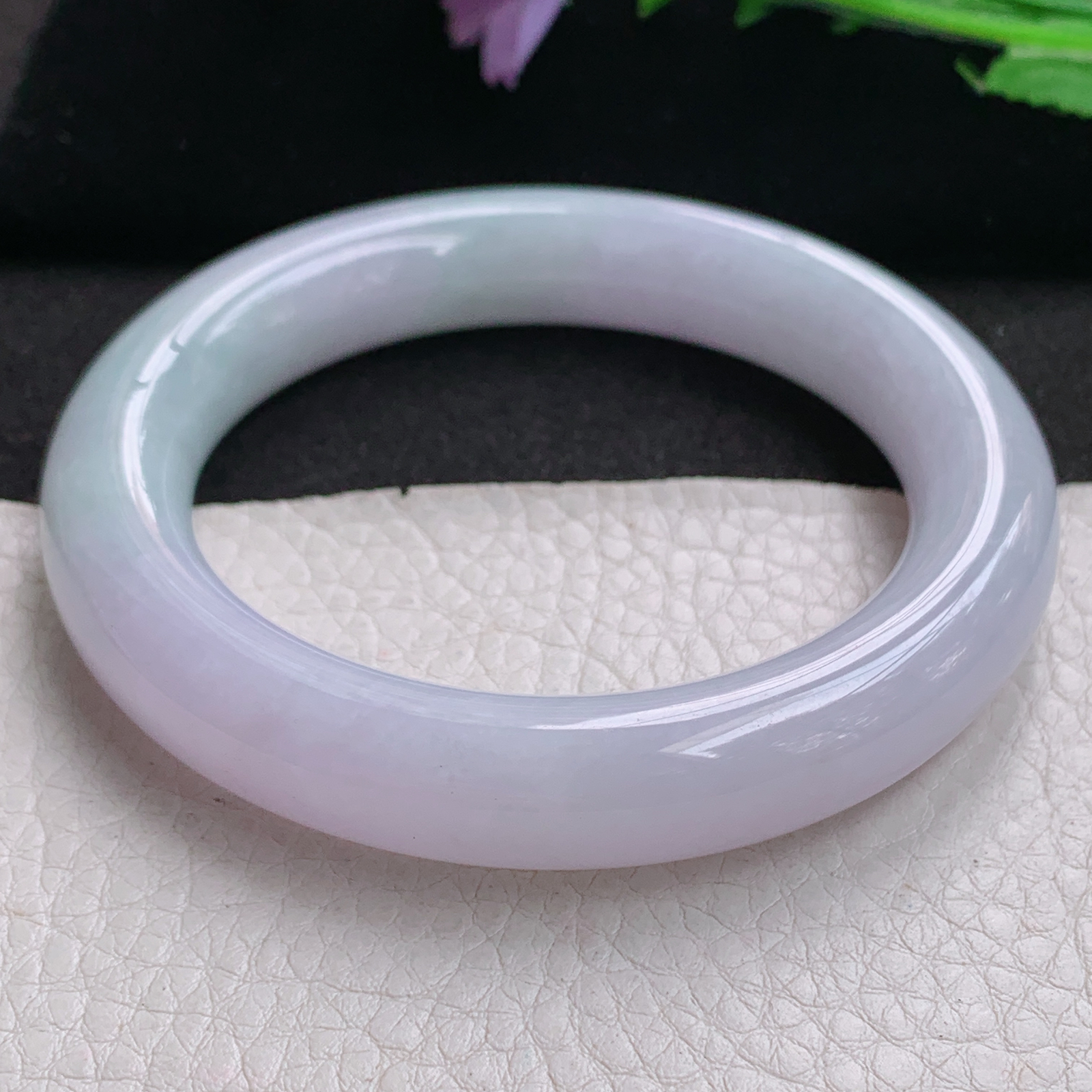 z梦幻款58.5*12.5*11.8胖圆镯 天然缅甸翡翠A货玉手镯淡春带彩圆条玉手环