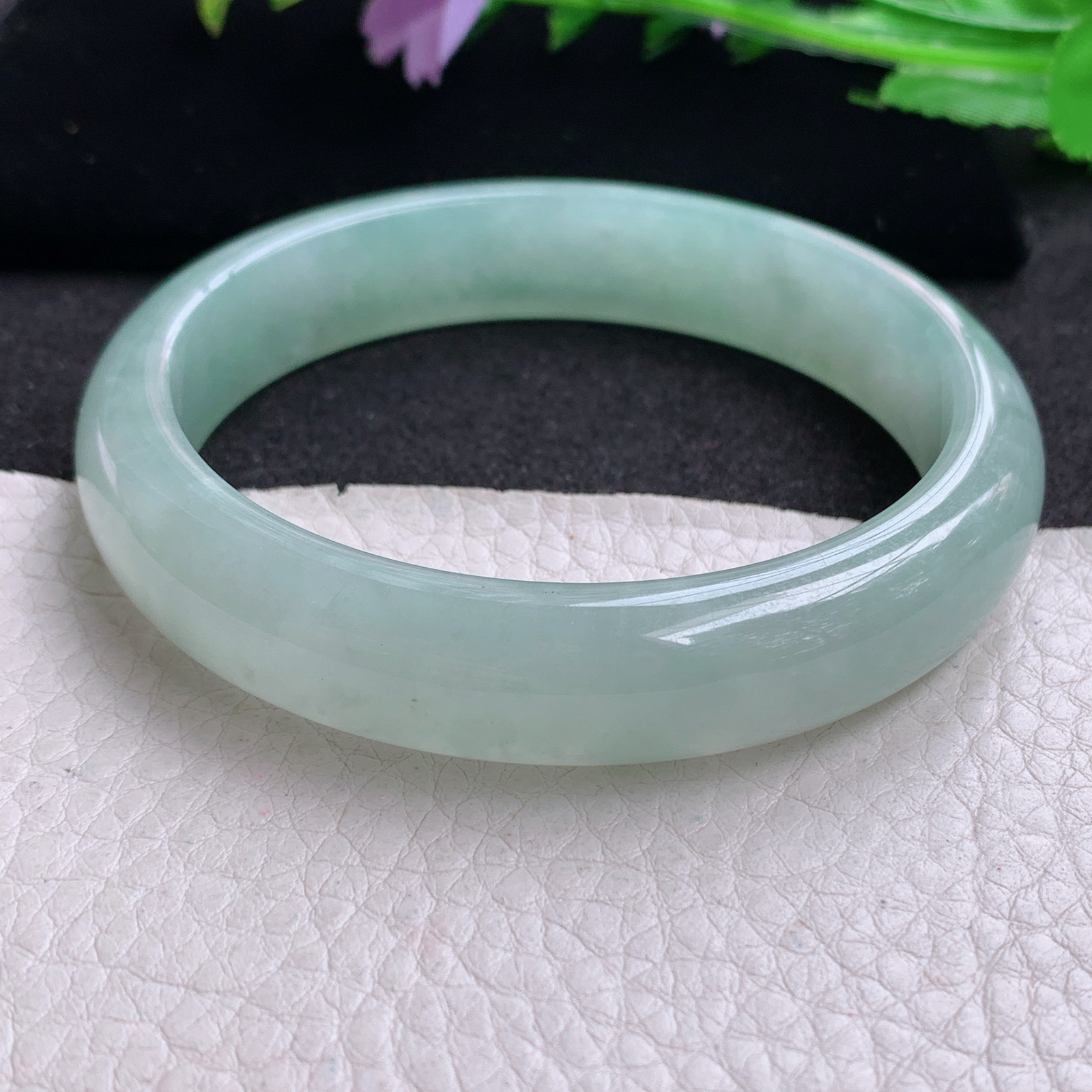 nr大圈口61*13*8平安镯 天然缅甸翡翠A货玉手镯冰晴绿年轻款宽边玉手环