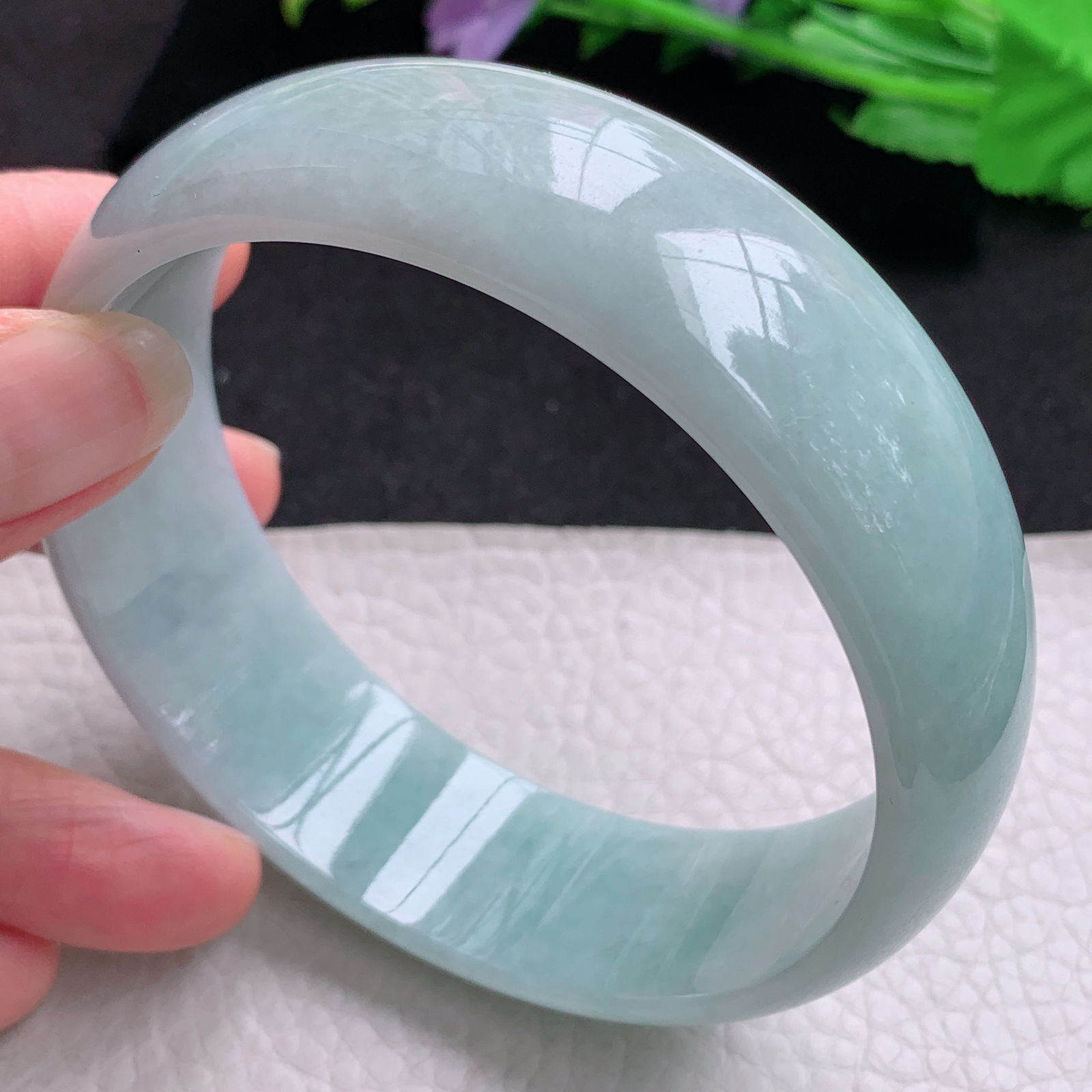 js大圈口70*22*7轮胎镯 天然缅甸翡翠A货胶感蓝韵大气宽边玉手环