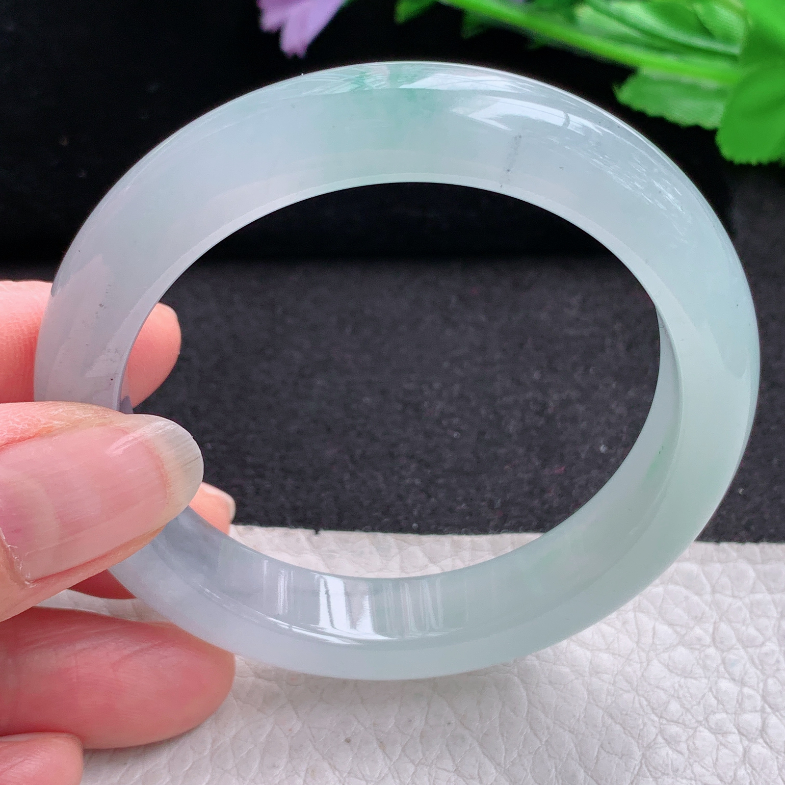 xo实拍53.5*11.6*8.3平安镯 天然缅甸翡翠A货玉手镯冰飘绿花宽边玉手环