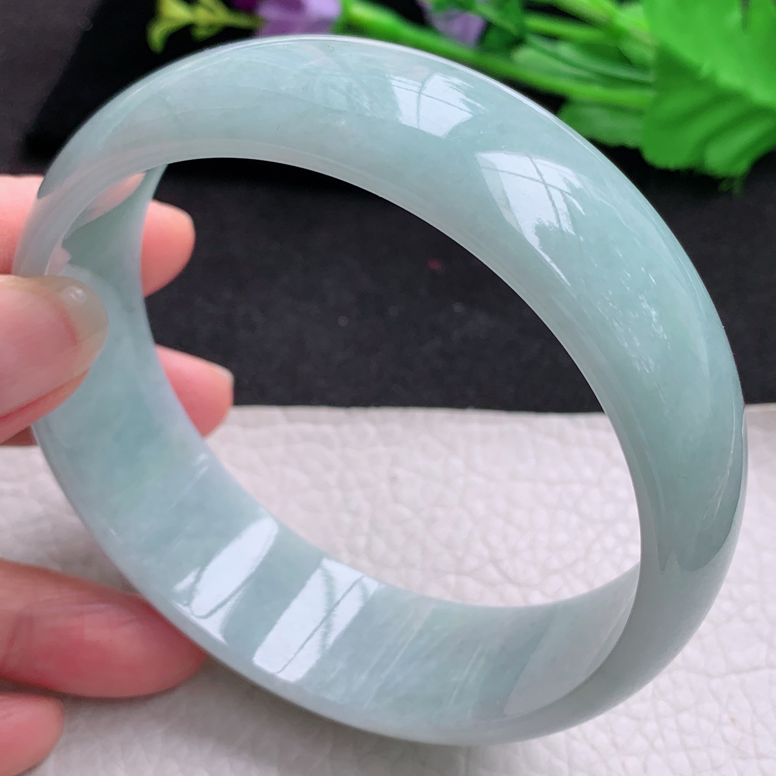 js大圈口70*22*7轮胎镯 天然缅甸翡翠A货胶感蓝韵大气宽边玉手环