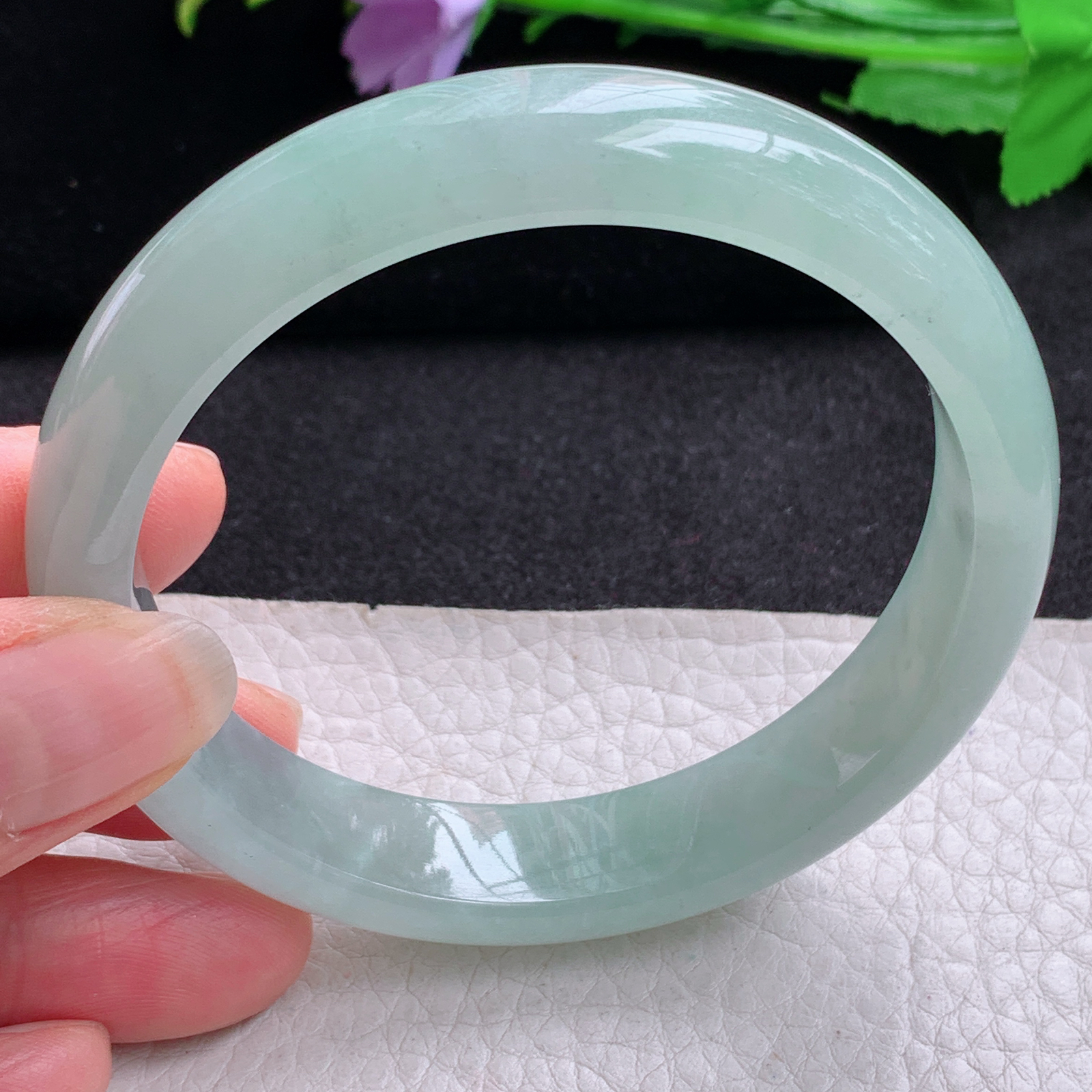 nr大圈口61*13*8平安镯 天然缅甸翡翠A货玉手镯冰晴绿年轻款宽边玉手环