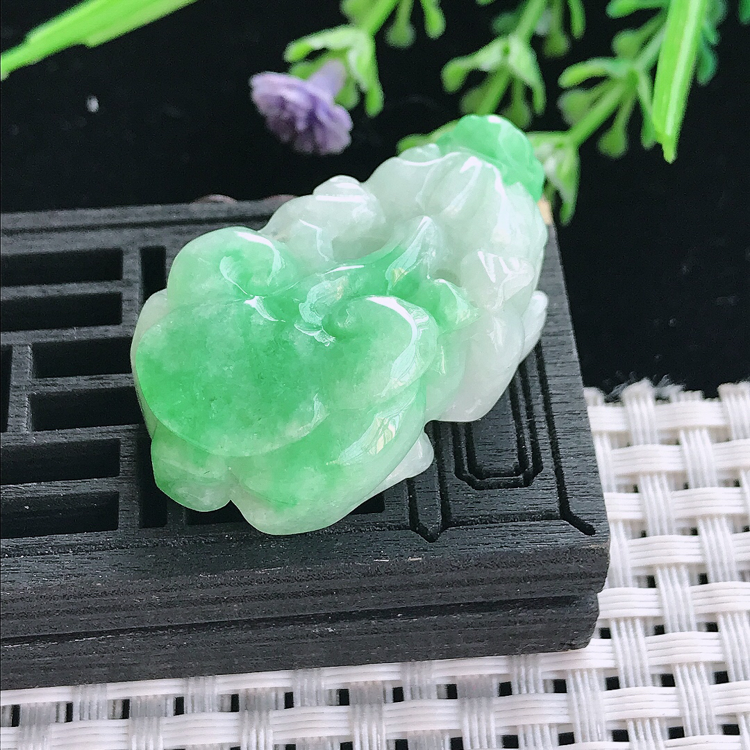 实拍A货翡翠37.2/21.7/12.5老坑温润飘绿貔貅吊坠翡翠挂件