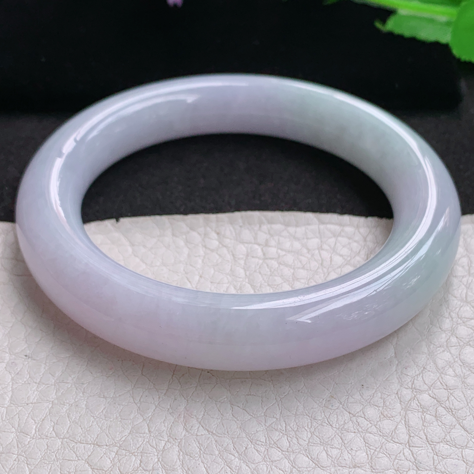 z梦幻款58.5*12.5*11.8胖圆镯 天然缅甸翡翠A货玉手镯淡春带彩圆条玉手环