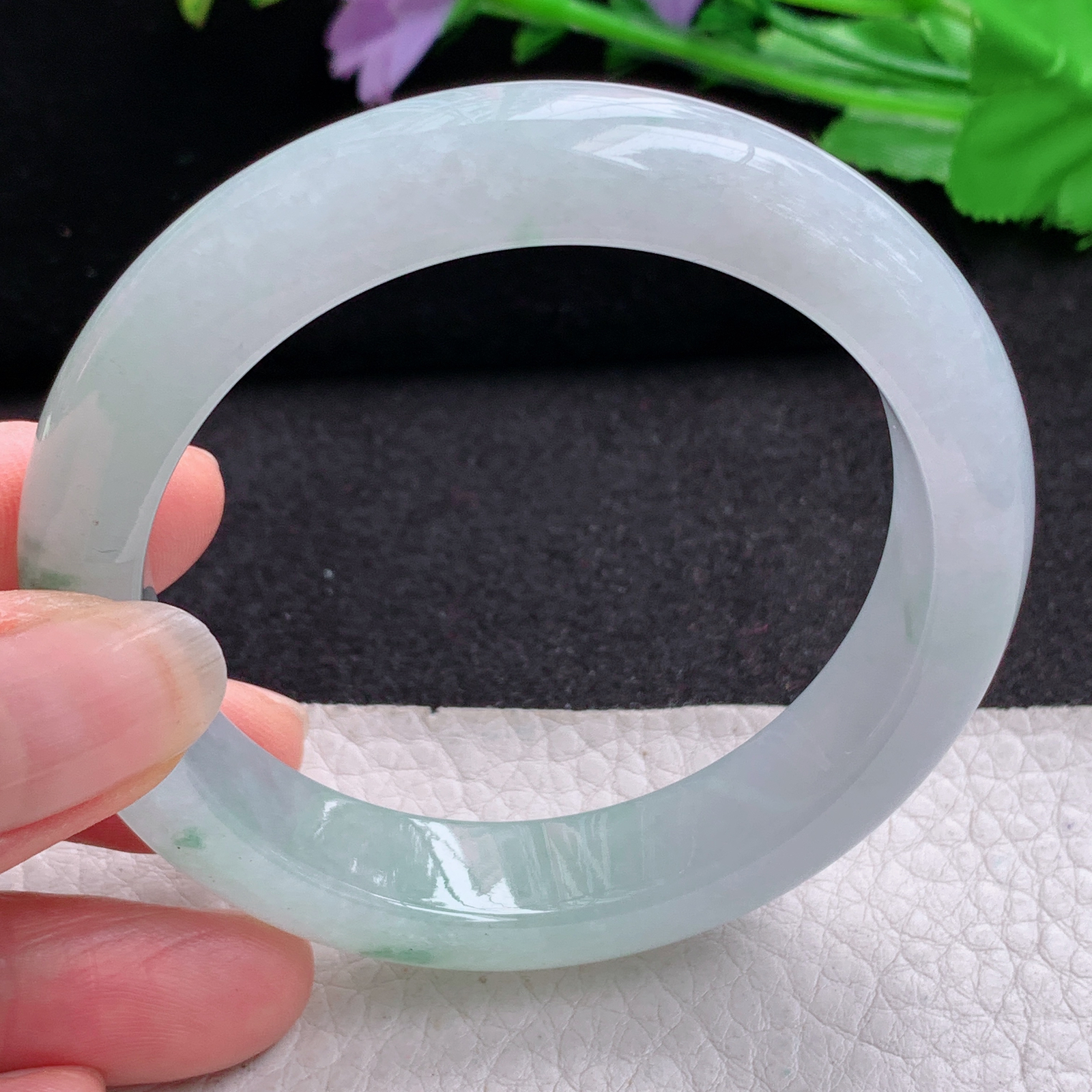 xo实拍55.5*13*8.6平安镯 天然缅甸翡翠A货玉手镯冰飘绿花宽边玉手环