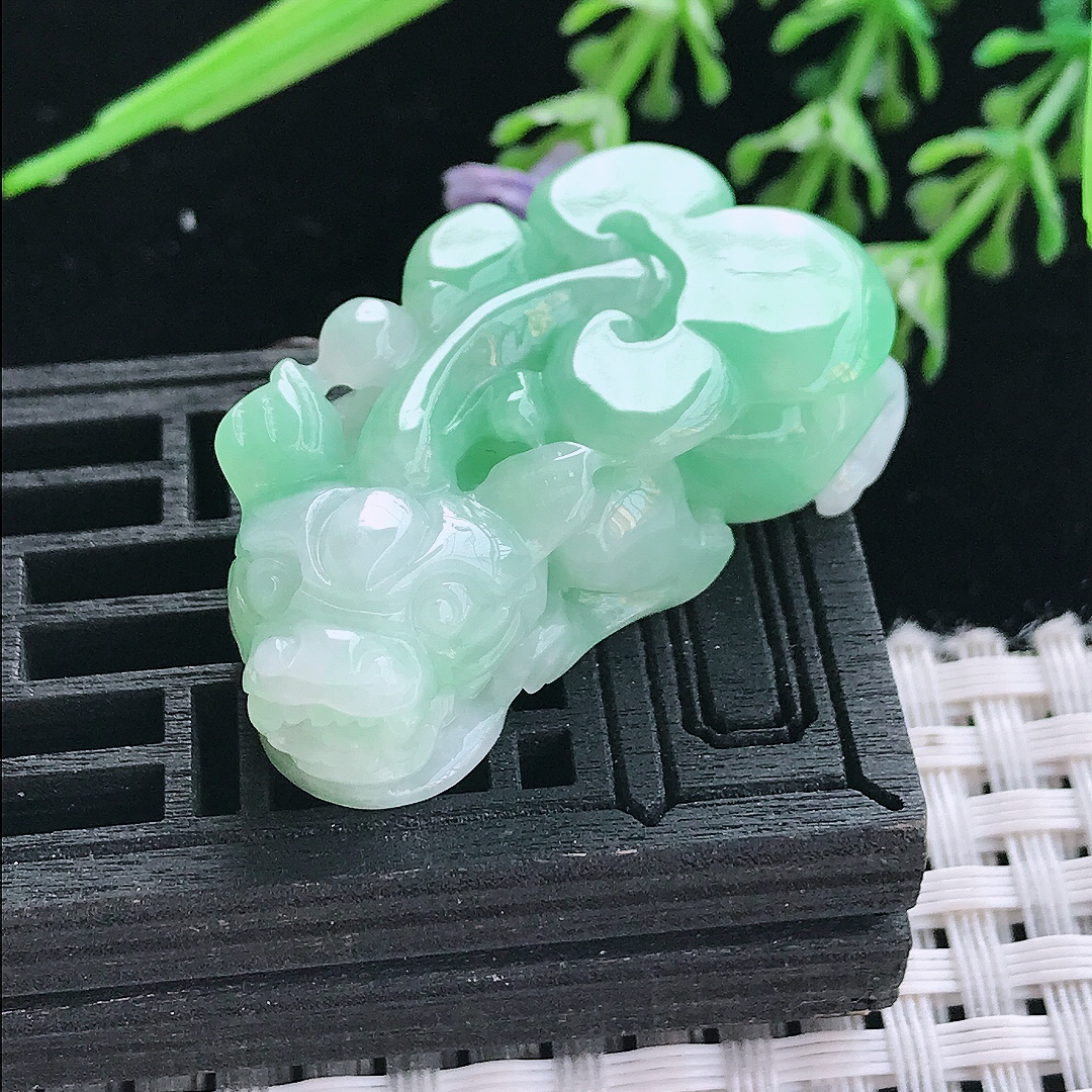 实拍A货翡翠39/21/12.6老坑精美温润苹果绿貔貅吊坠翡翠挂件