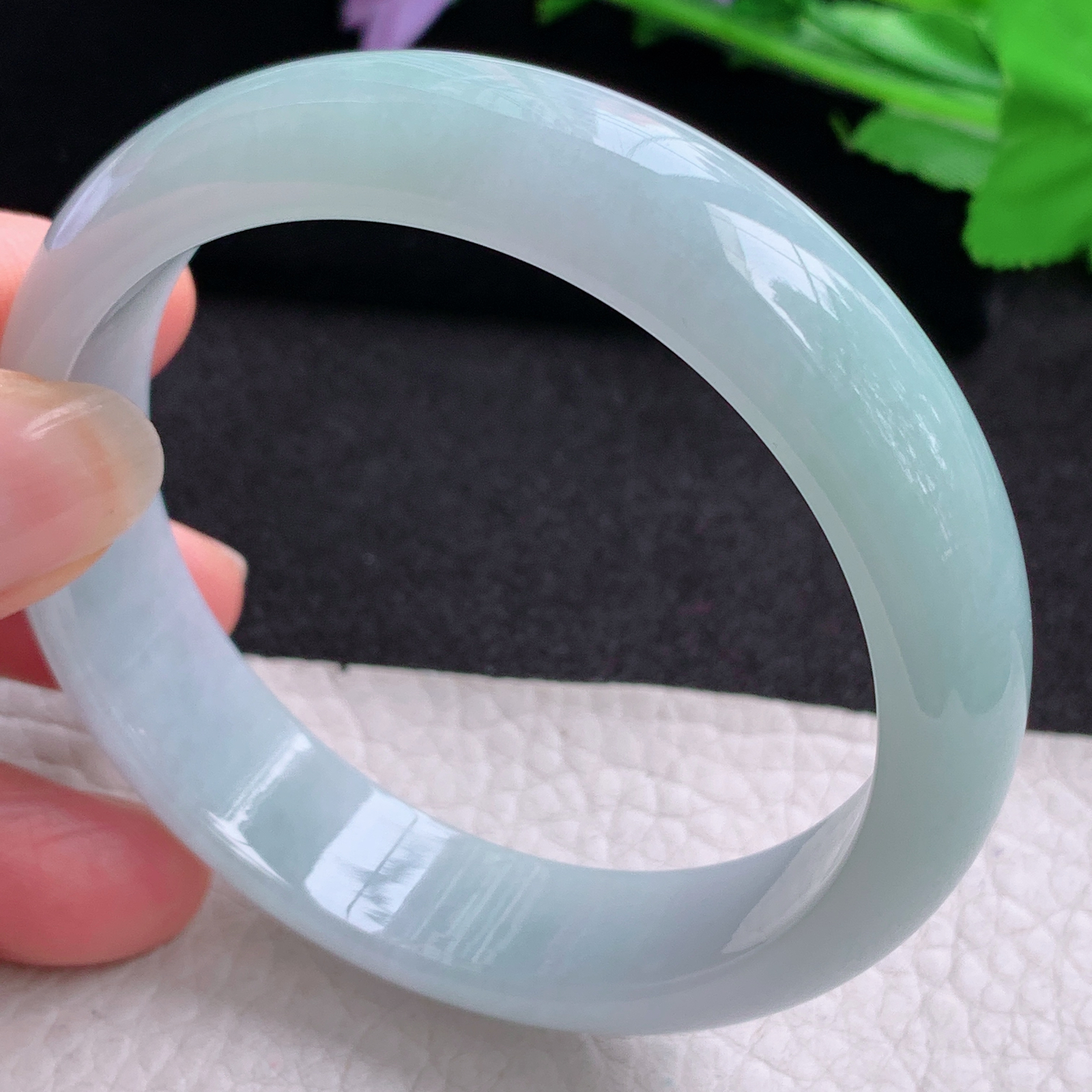 nr实拍57.5*14.3*7.4平安镯 天然缅甸翡翠A货玉手镯天空蓝宽边玉手环