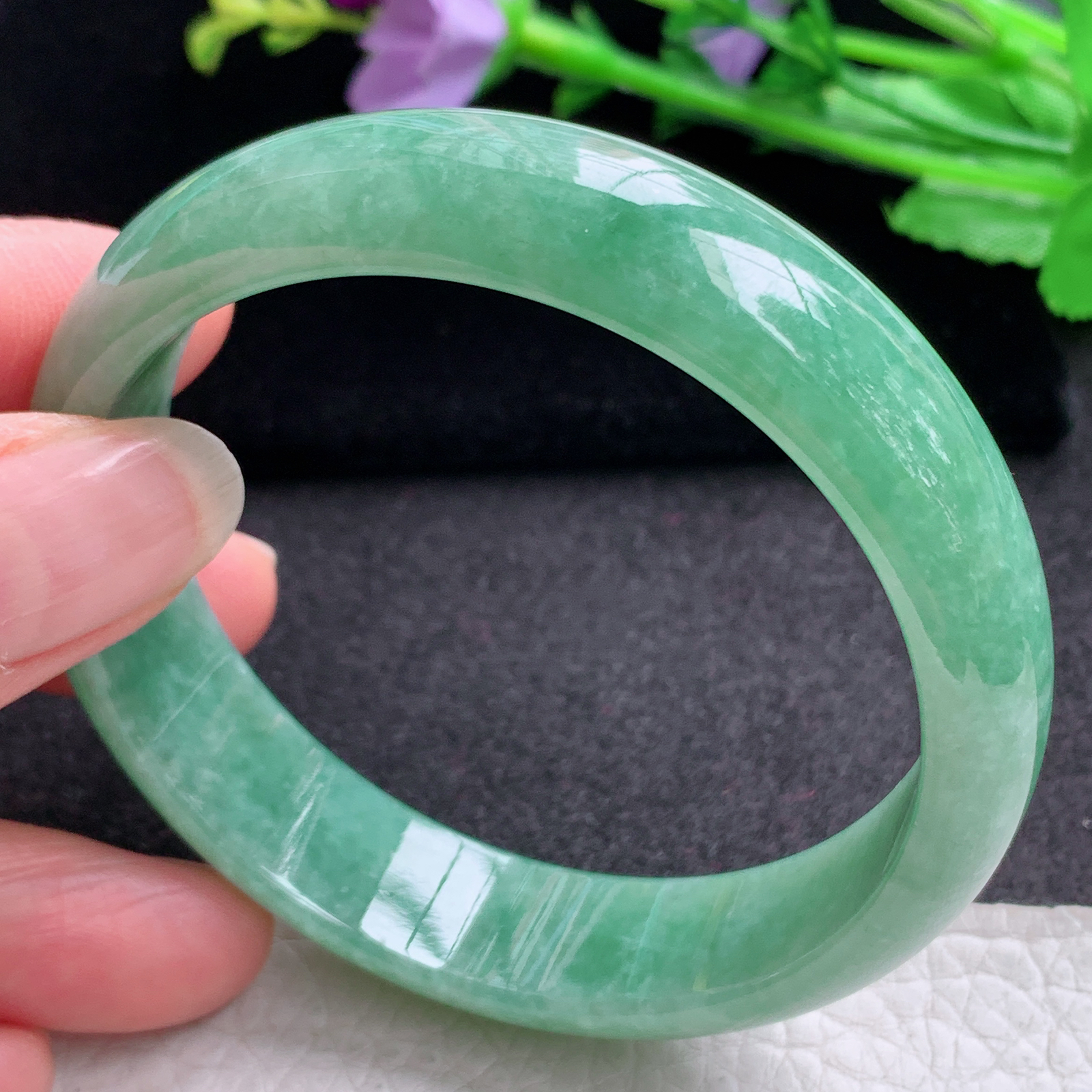 hh实拍57.5*14.5*6.5平安镯 天然缅甸翡翠A货玉手镯胶感满绿宽边玉手环