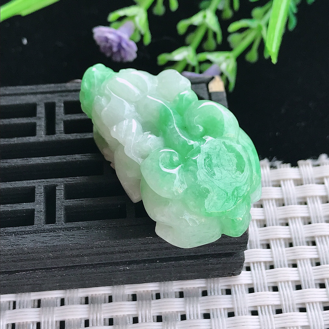 实拍A货翡翠37.2/21.7/12.5老坑温润飘绿貔貅吊坠翡翠挂件