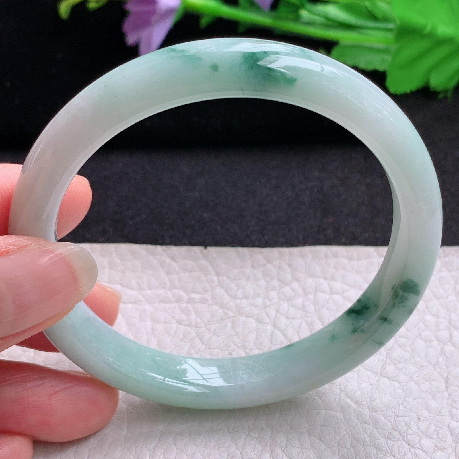 pp实拍58*10.5*7.8平安镯 天然缅甸翡翠A货玉手镯飘花宽边玉手环