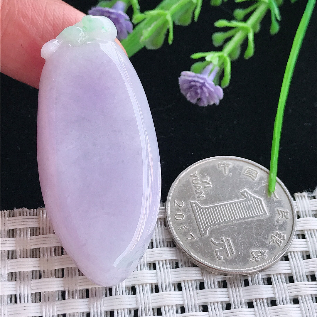 实拍A货翡翠47.5/21.5/8.2老坑精美冰润紫罗兰福瓜吊坠翡翠挂件